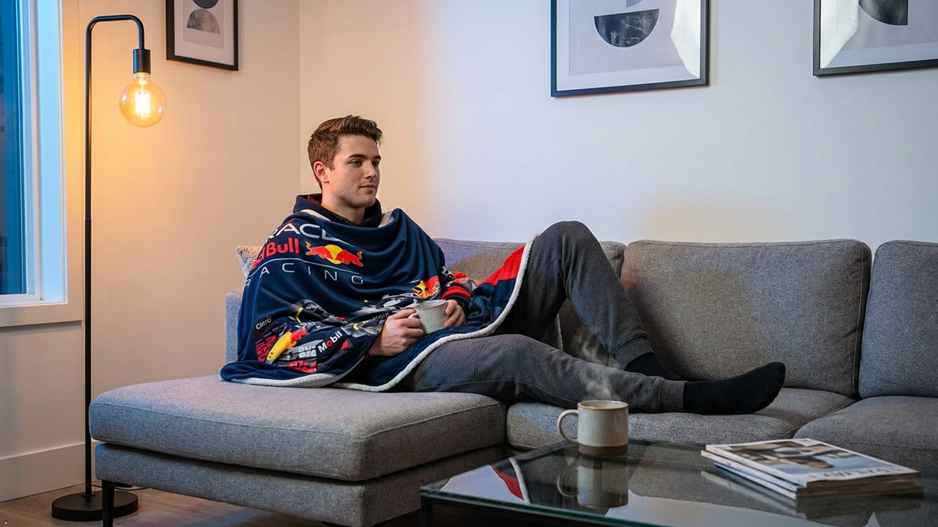 F1 Oracle Red Bull Racing Official Fleece Throw Blanket 47x59 in, Soft Warm Polyester Blanket for Couch, Bed and Travel, Gift for Motorsport Fans