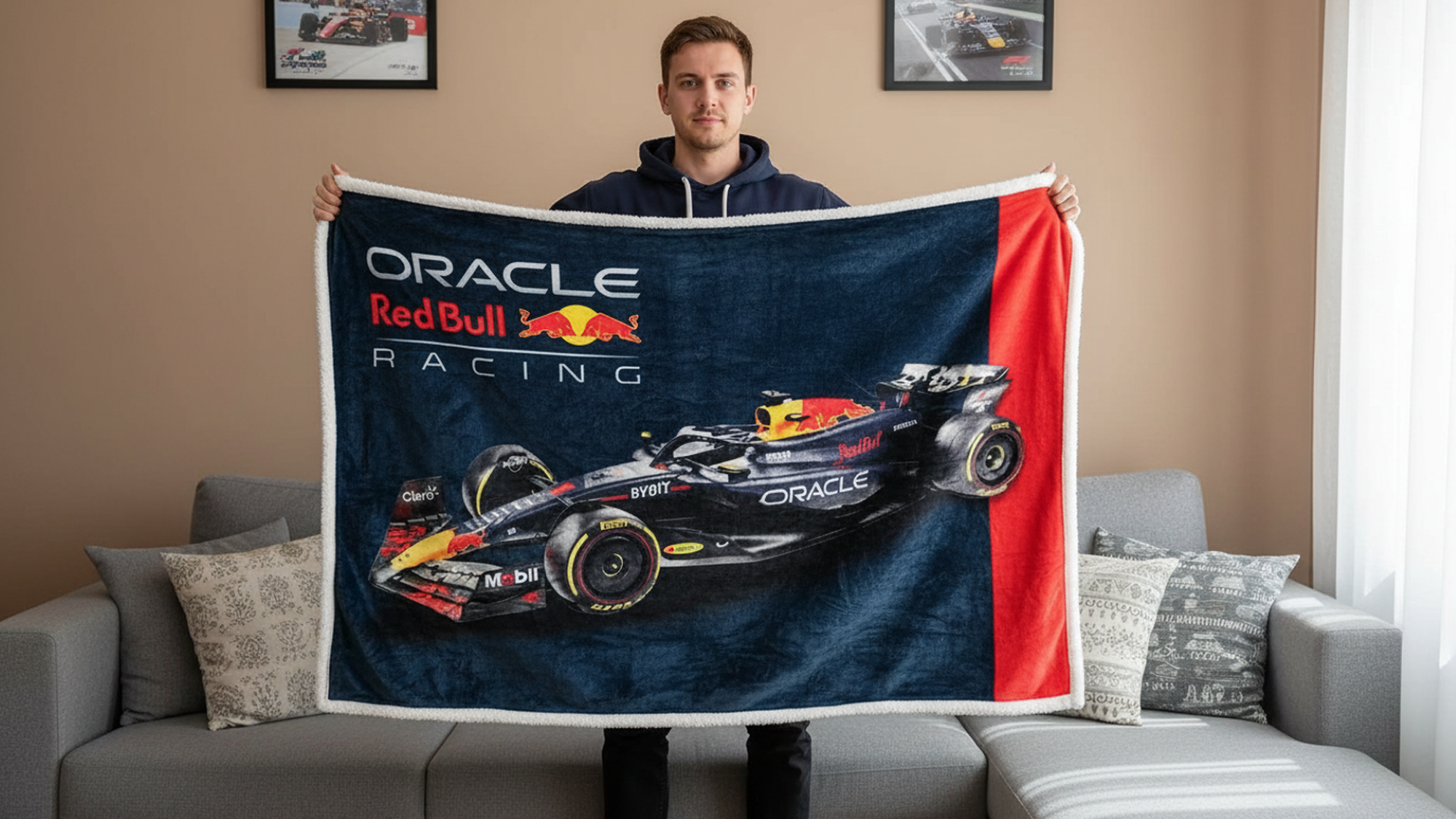 F1 Oracle Red Bull Racing Official F1 Fleece Throw Blanket | Super Soft Formula 1 Racing Design | Warm Super Soft Feel Blue Throw | Perfect for Home Bedroom Sleepovers & Camping