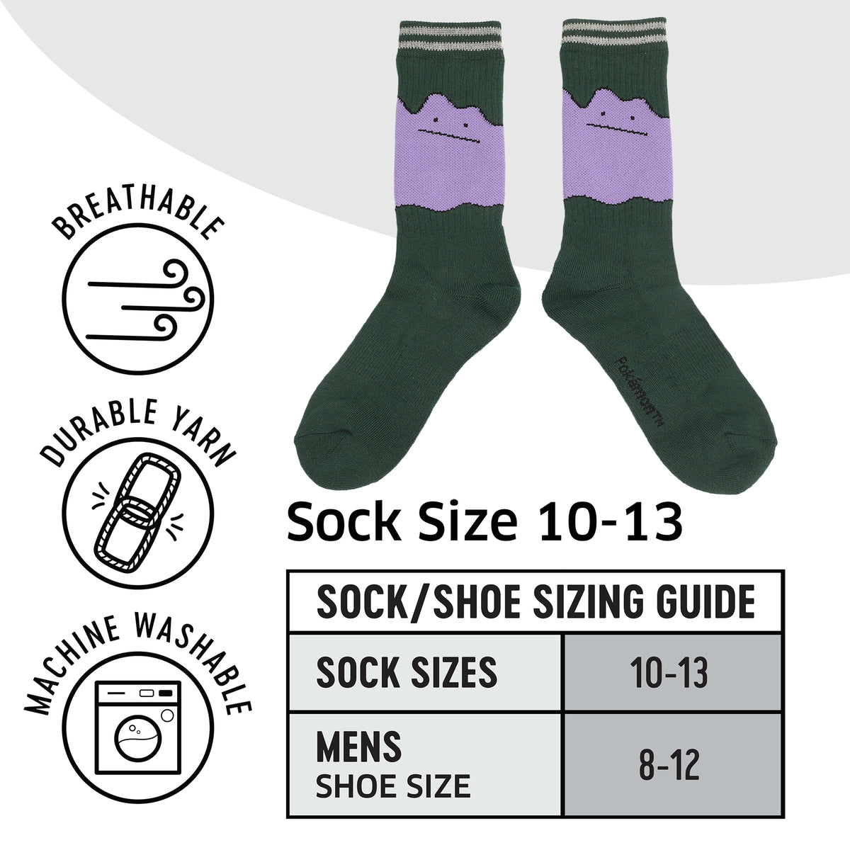Pokemon Ditto Crew Sock with Striped Cuff for Adult Fans