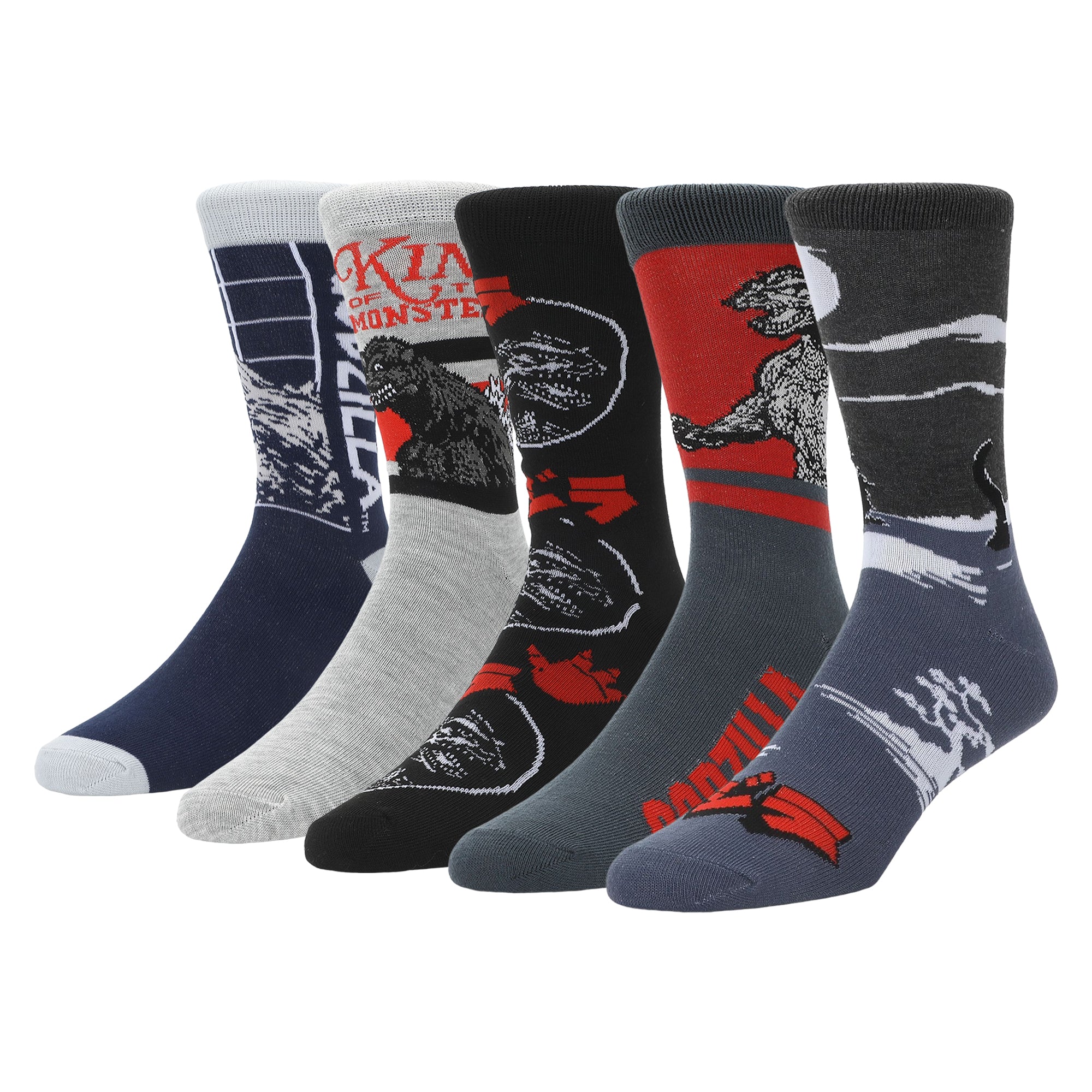 Godzilla King of the Monsters Men's Novelty Crew Socks (Pack of 5)