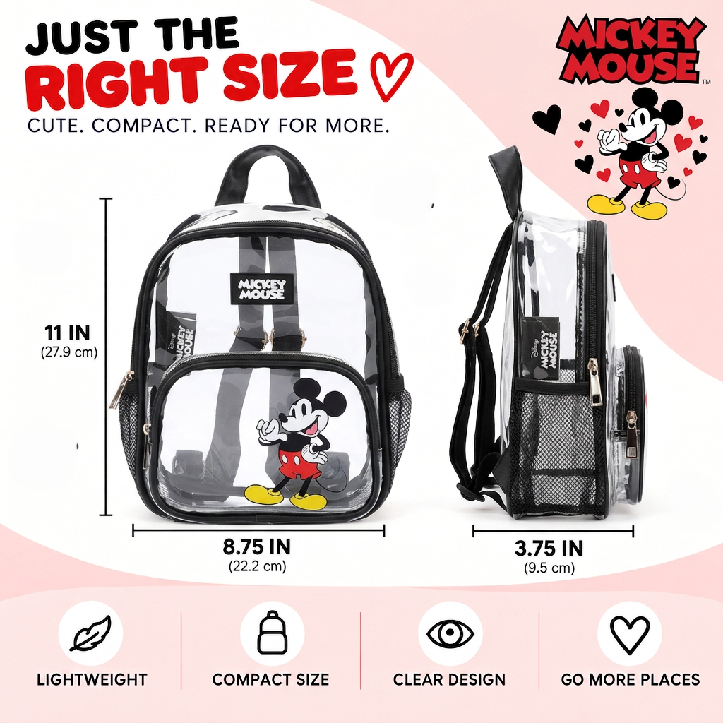 Disney Mickey Mouse Adult 11" Clear Mini Backpack