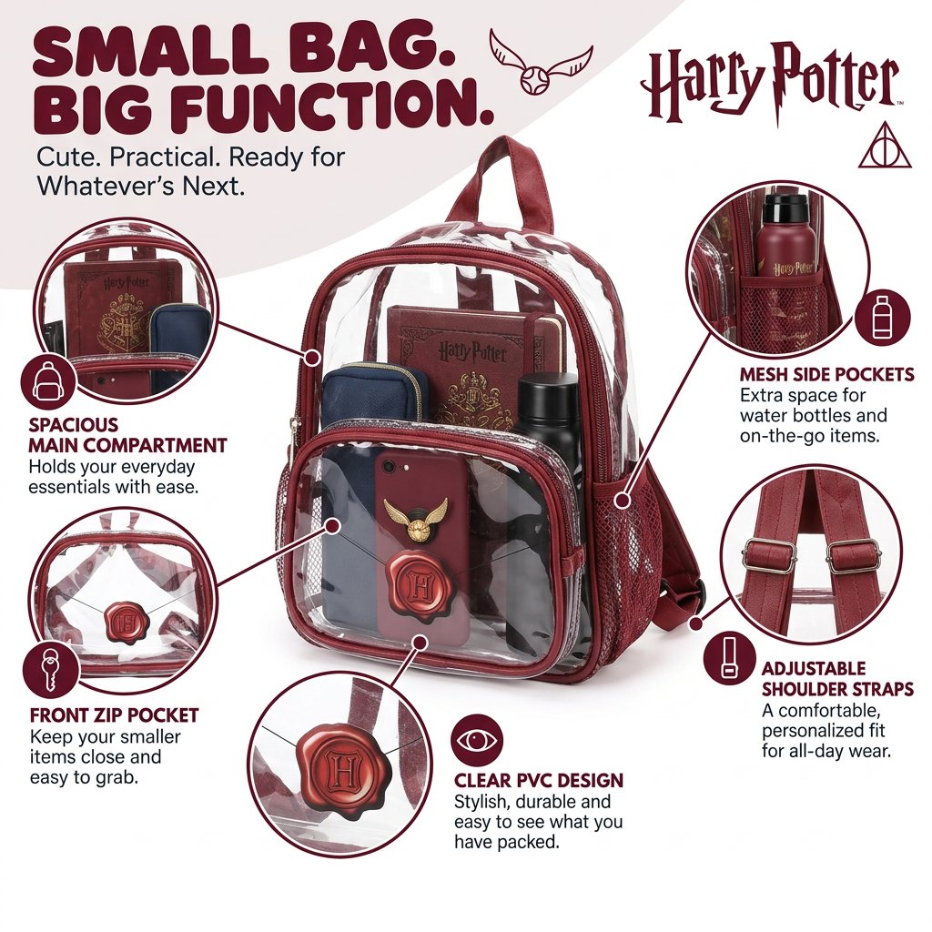 Harry Potter 25 Clear PVC Adult 11" Mini Backpack