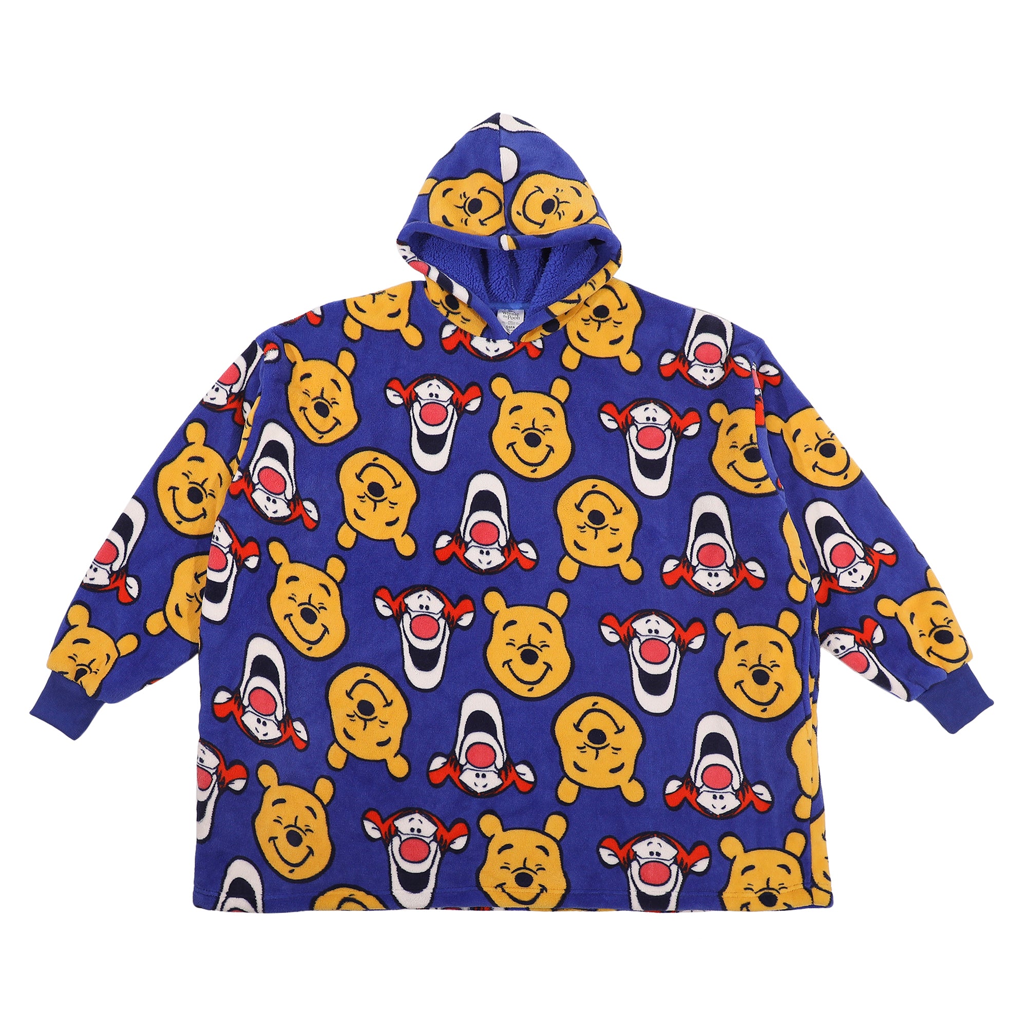 Winnie The Pooh Tigger & Pooh Faces Adult Blue Long Sleeve Sherpa-Lined Hooded Blanket