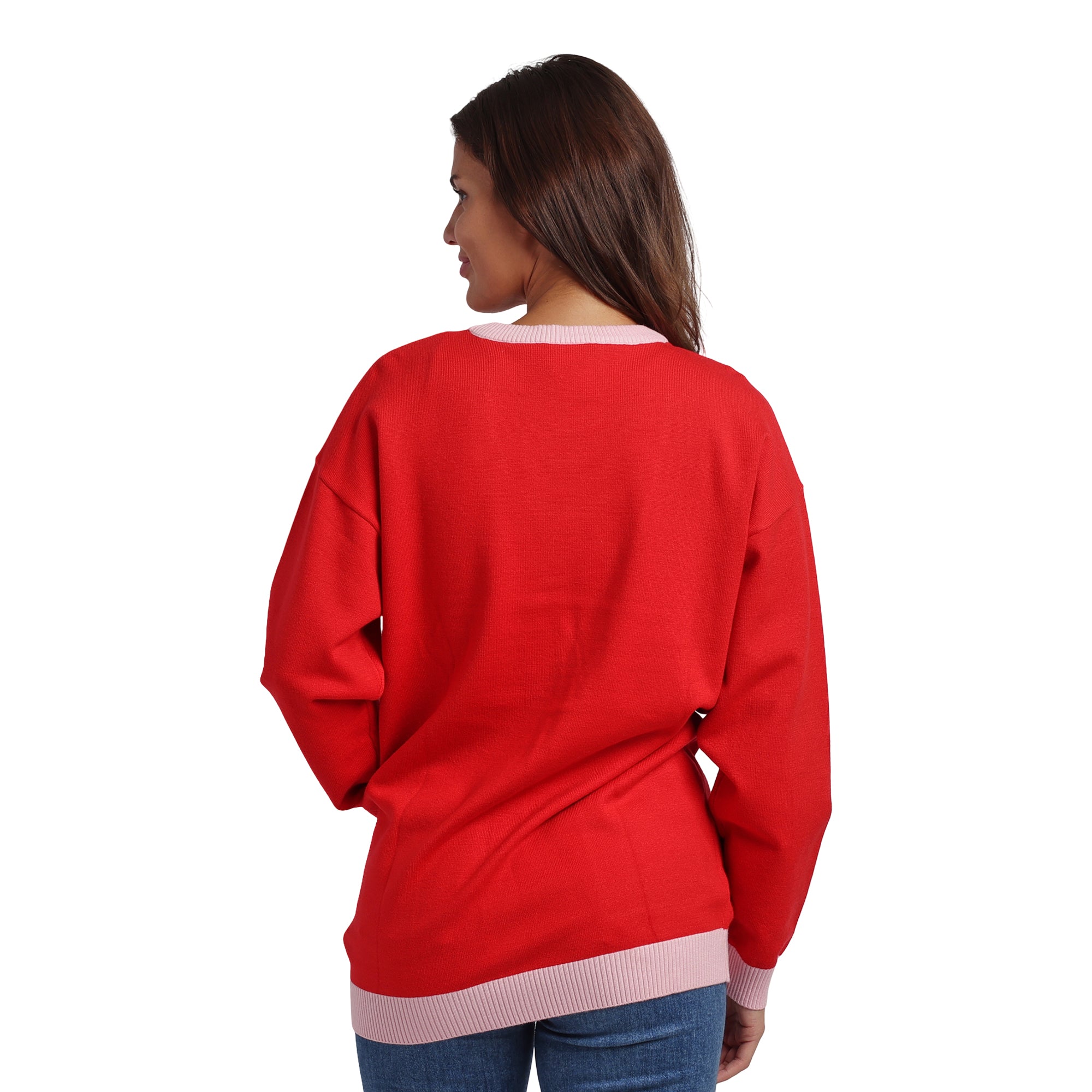 Hello Kitty Character Face & Bow Women's Red Long Sleeve Cardigan Sweater