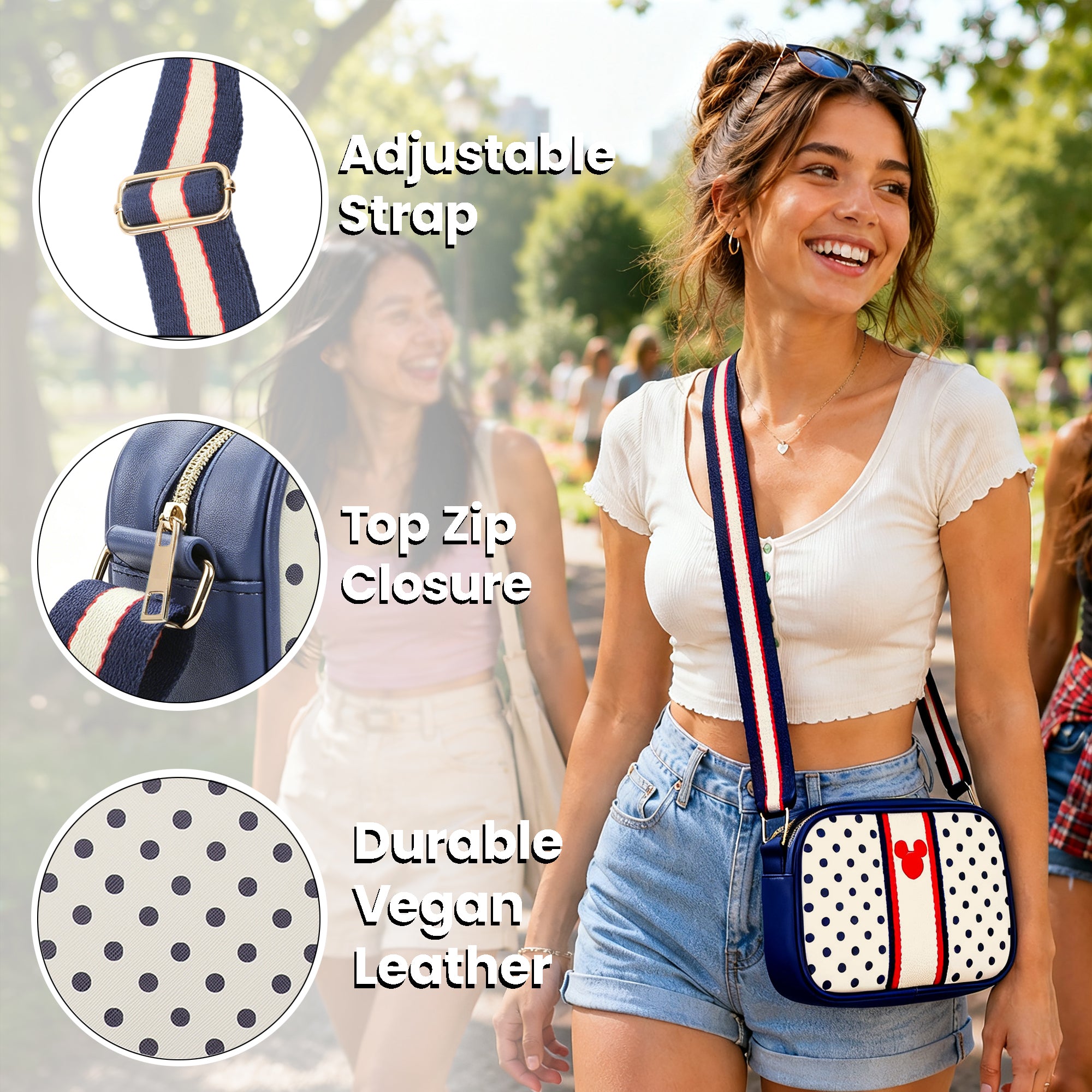 Disney Mickey Mouse Ears White Polka-Dotted 7" Crossbody Bag