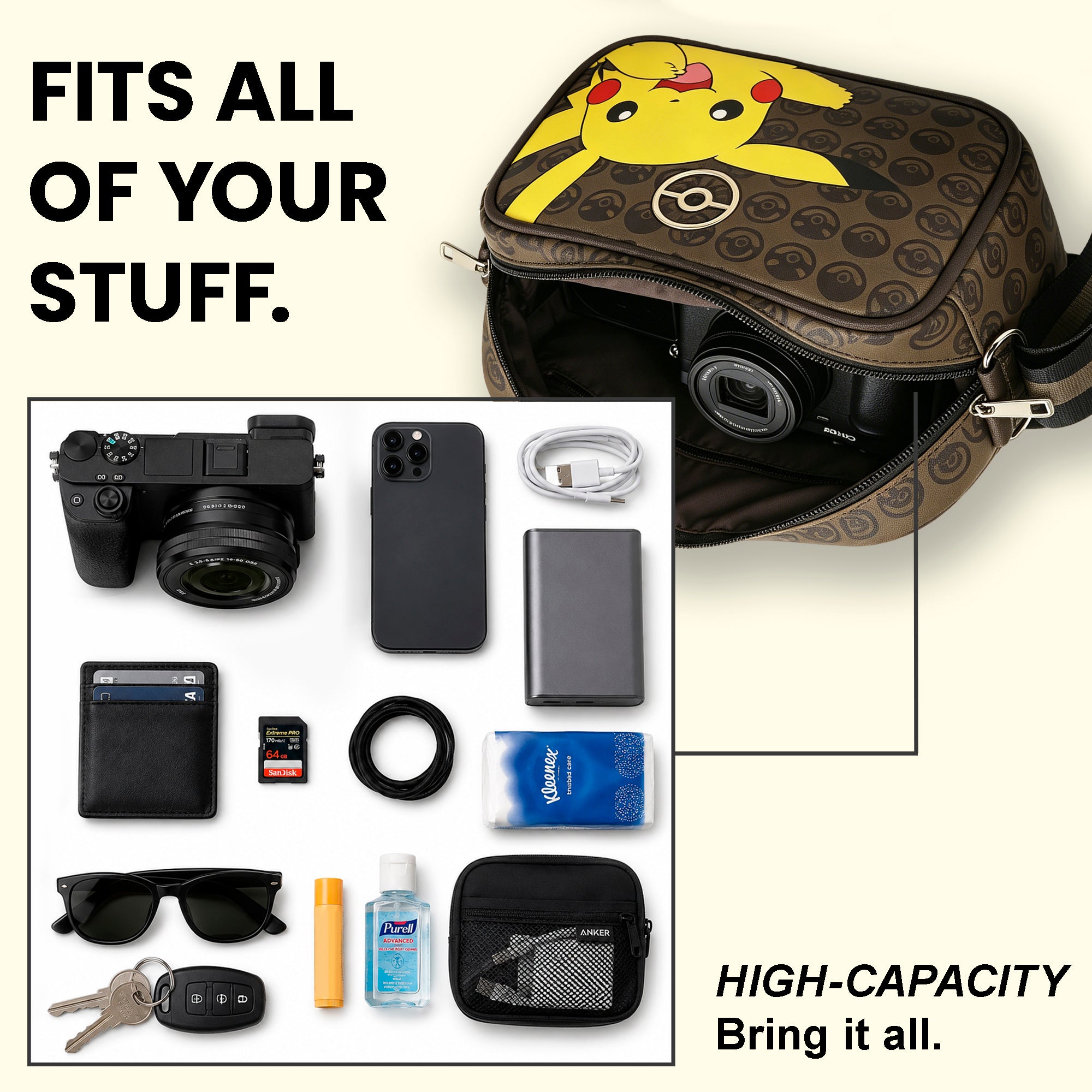 Pokemon Pikachu Crossbody Women'e Bag With Adjustable Strap