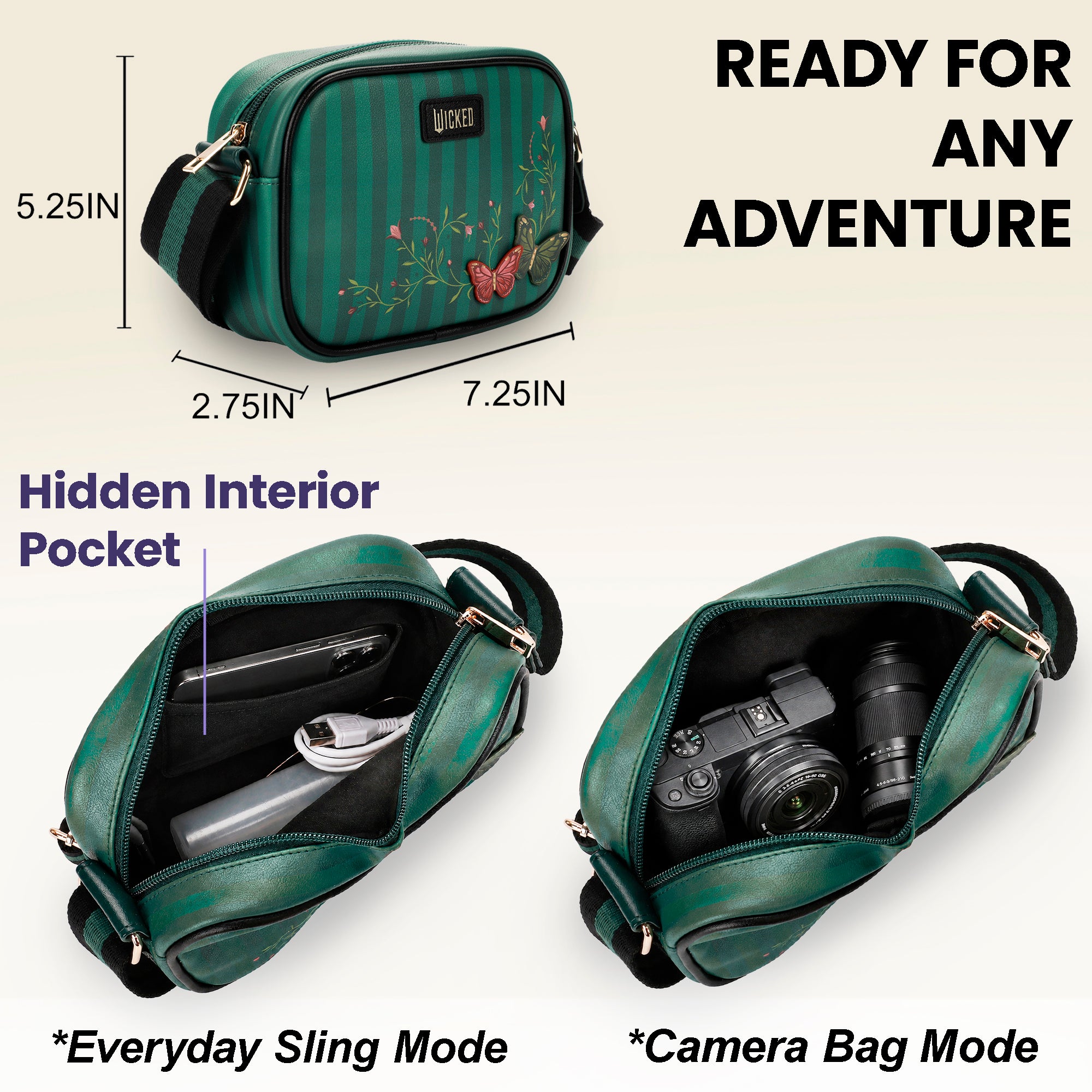 Universal Wicked: Part One Crossbody Bag with Emerald Detailing and Adjustable Strap