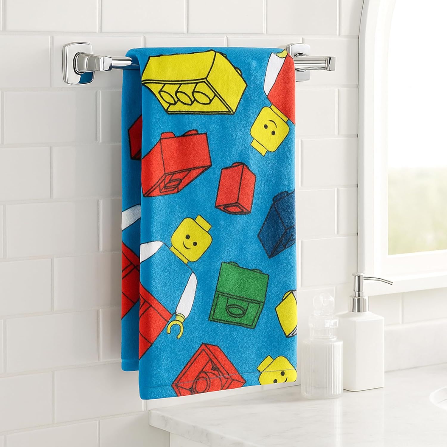Official Lego Licensed Towel | Colourful Toy Building Block and Figure Design Super Soft Feel | Perfect For Home Bath Beach & Swimming Pool | One Size 30 x 59" | 100% Cotton