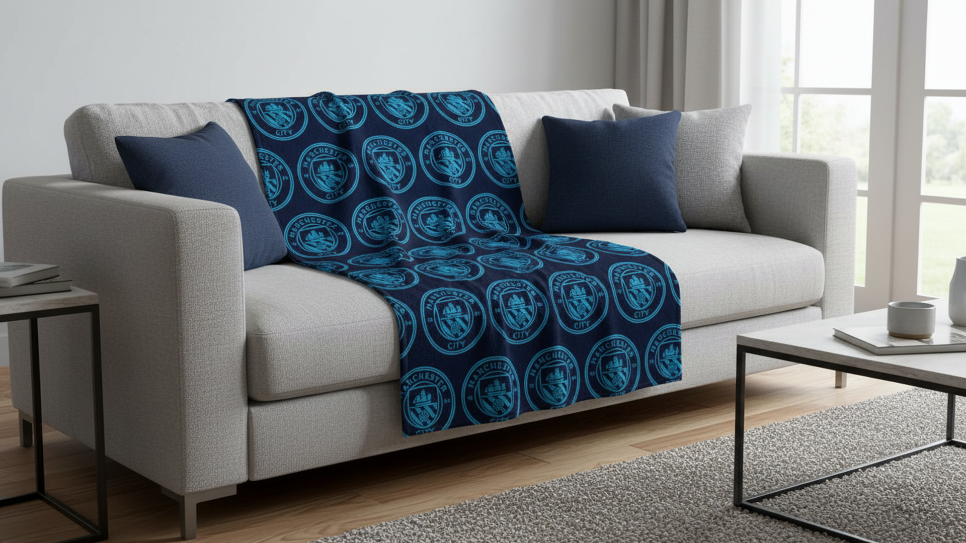 Manchester City FC Character World Official Soccer Crest Design Throw Blanket (60 x 70 Inches)