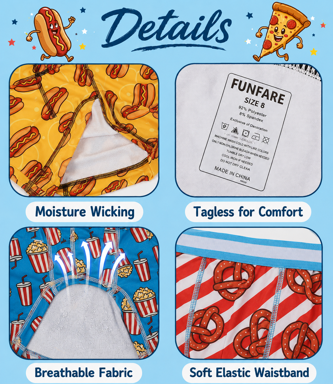 FUNFARE Underwear Favorite Snacks All-Over Prints Boys' Boxer Briefs Multipack (5 Pack)