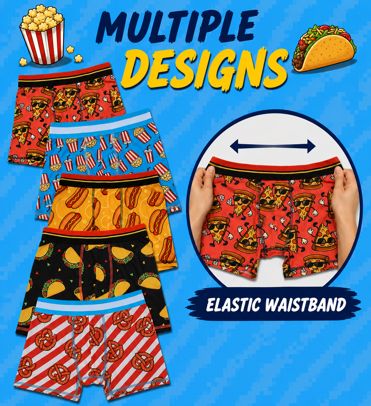 FUNFARE Underwear Favorite Snacks All-Over Prints Boys' Boxer Briefs Multipack (5 Pack)
