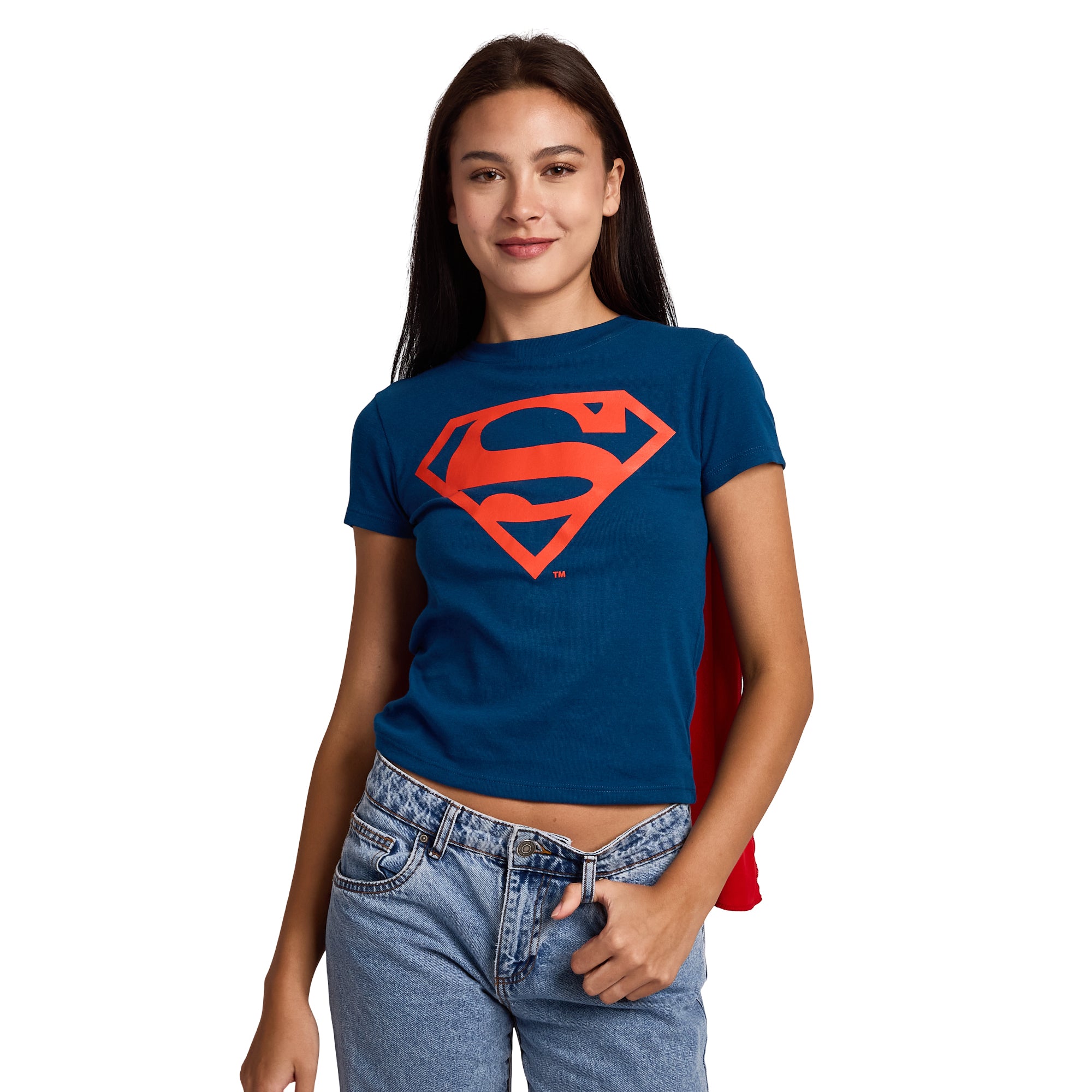 DC Comics Superman Women's Blue Crew Neck Short Sleeve Caped Tee