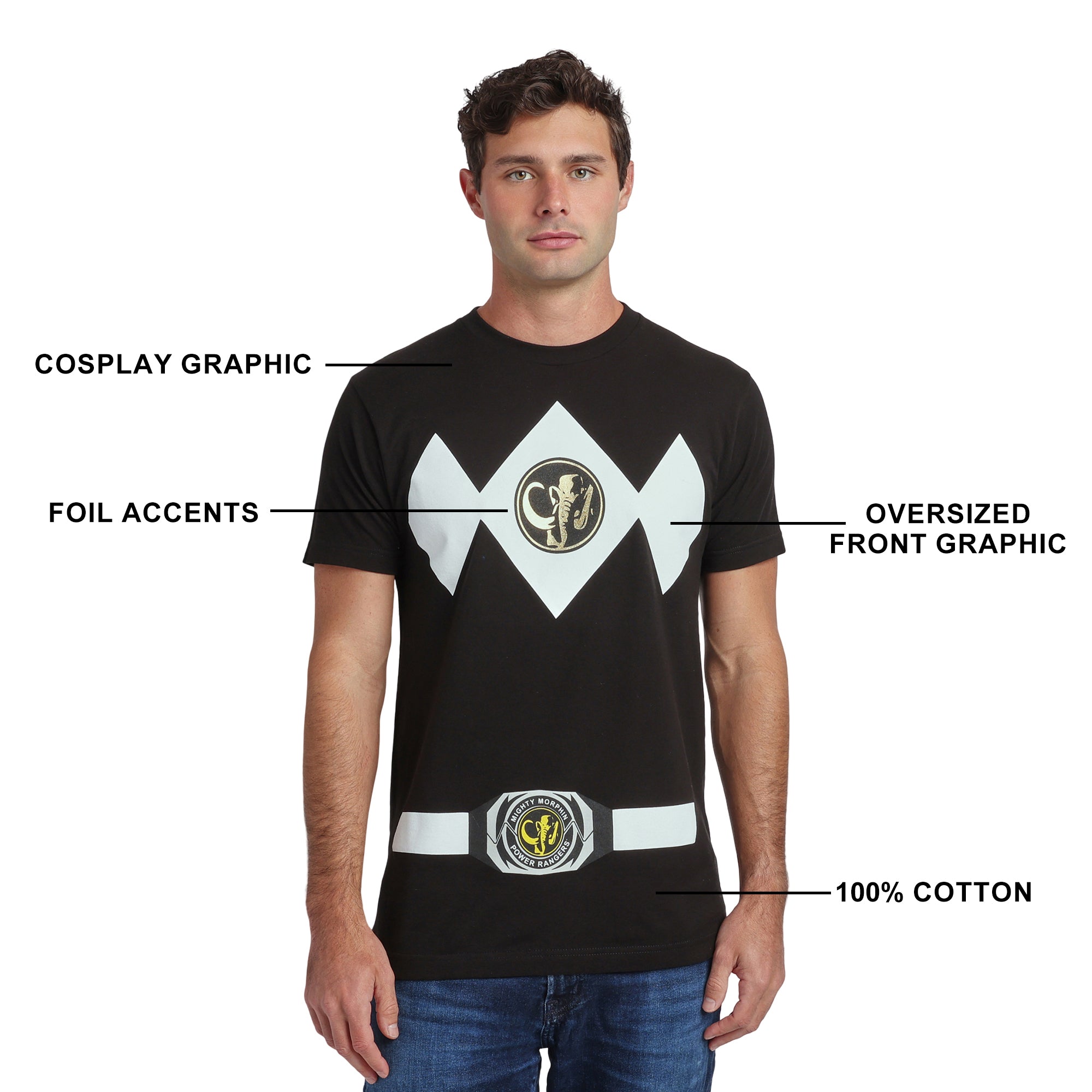 Power Rangers Blue Ranger Men's Blue Crew Neck Short Sleeve Cosplay Tee