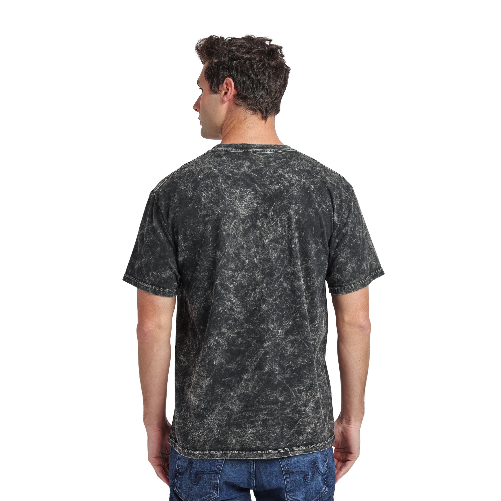 Ghostface Oversize Character Printed Patches With Red Text on Men's Black Mineral Wash Short Sleeve Tee