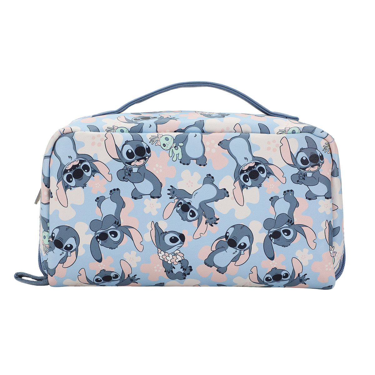 Disney Stitch Poses All-Over Print 9" Blue Cosmetic Makeup Toiletry Bag