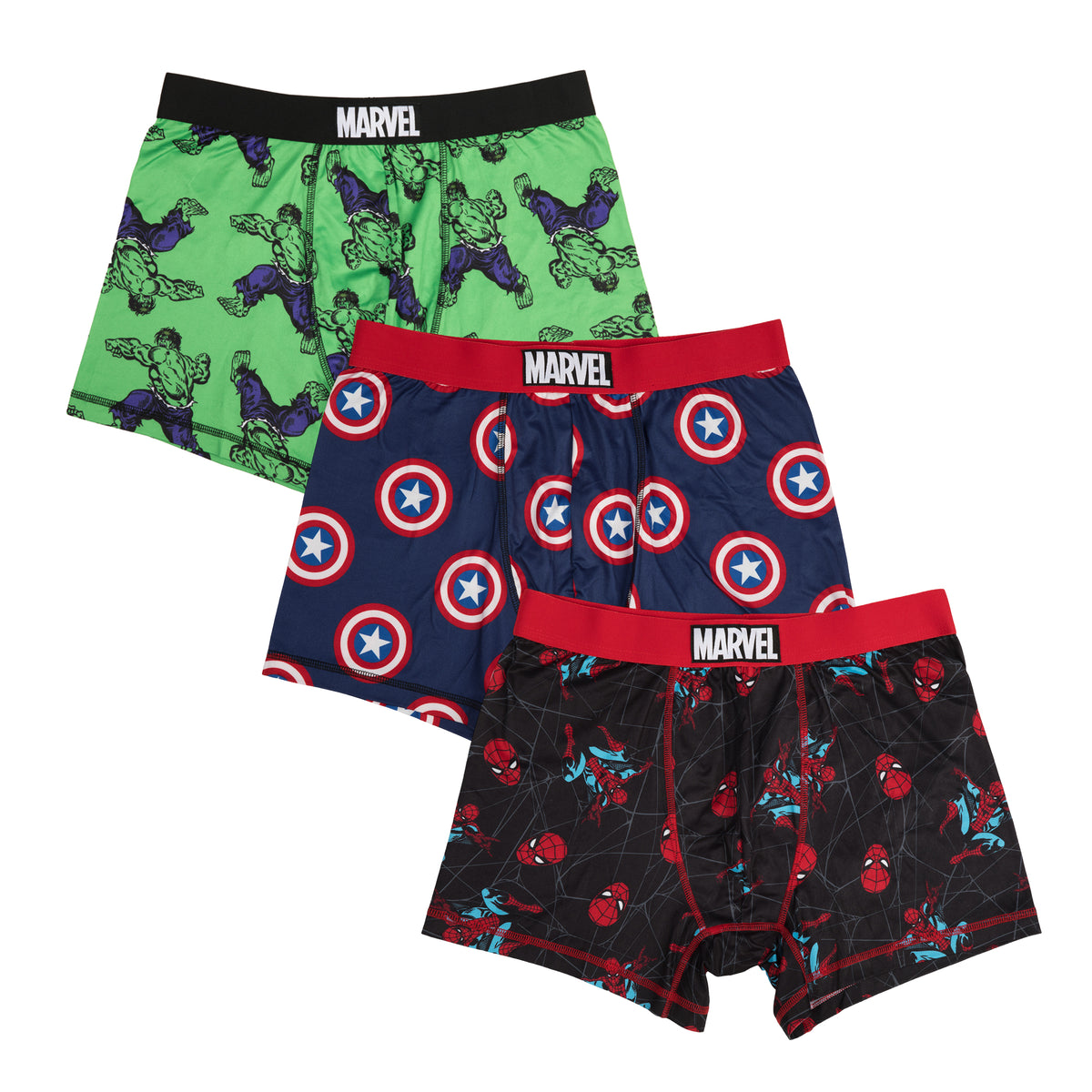 Marvel Spider-Man, The Hulk, Captain America 3-Pack Men's Boxer Briefs