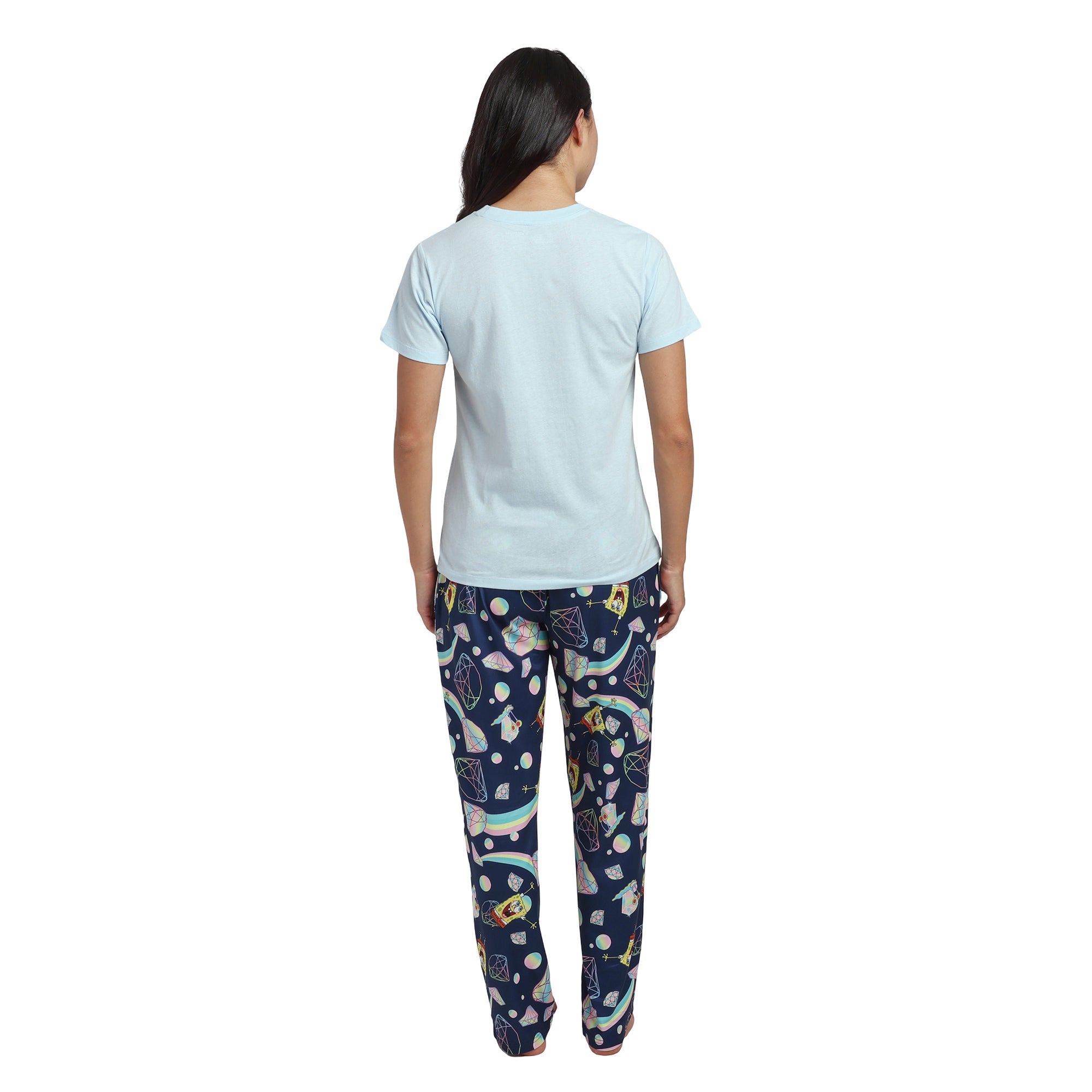 Spongebob Squarepants Rainbow All-Over Print Women's T-Shirt and Pajama Pants Sleepwear Set