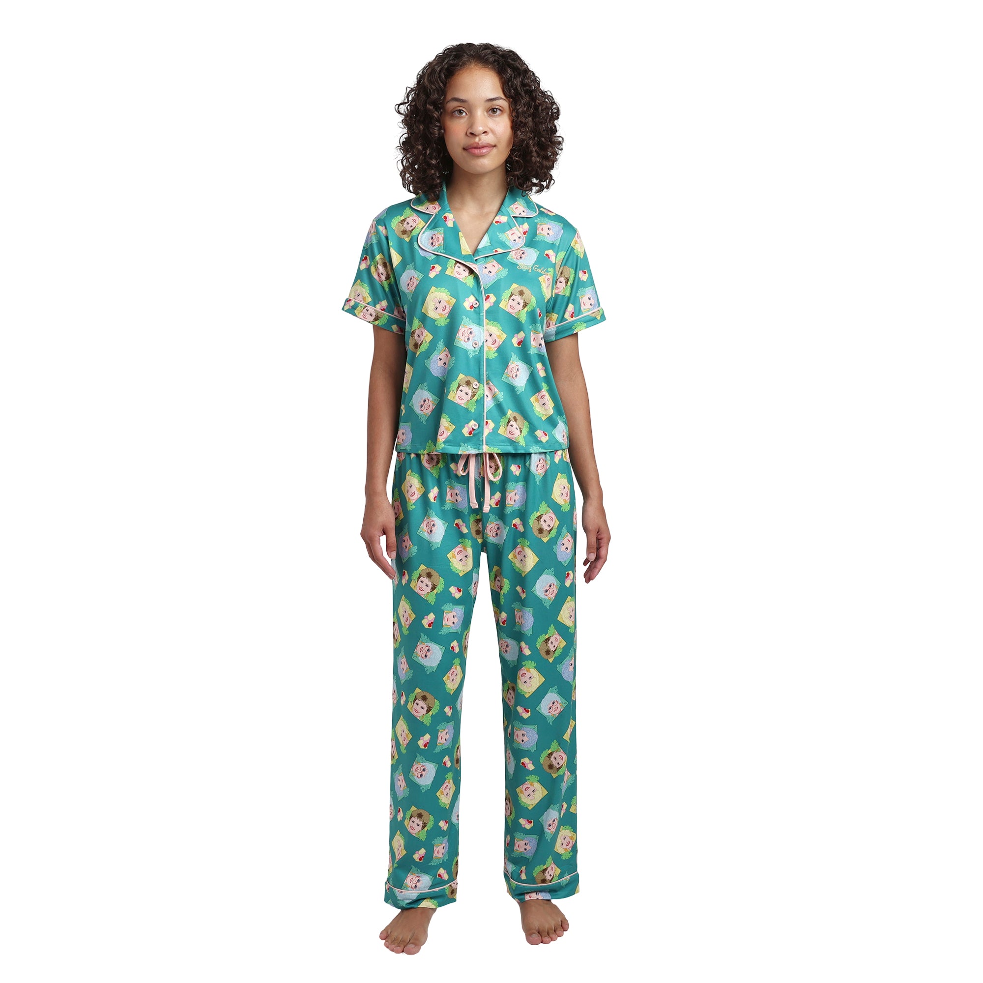 Golden Girls Characters All-Over Print Women's Button-Down Shirt And Pants 2-Piece Pajama Set