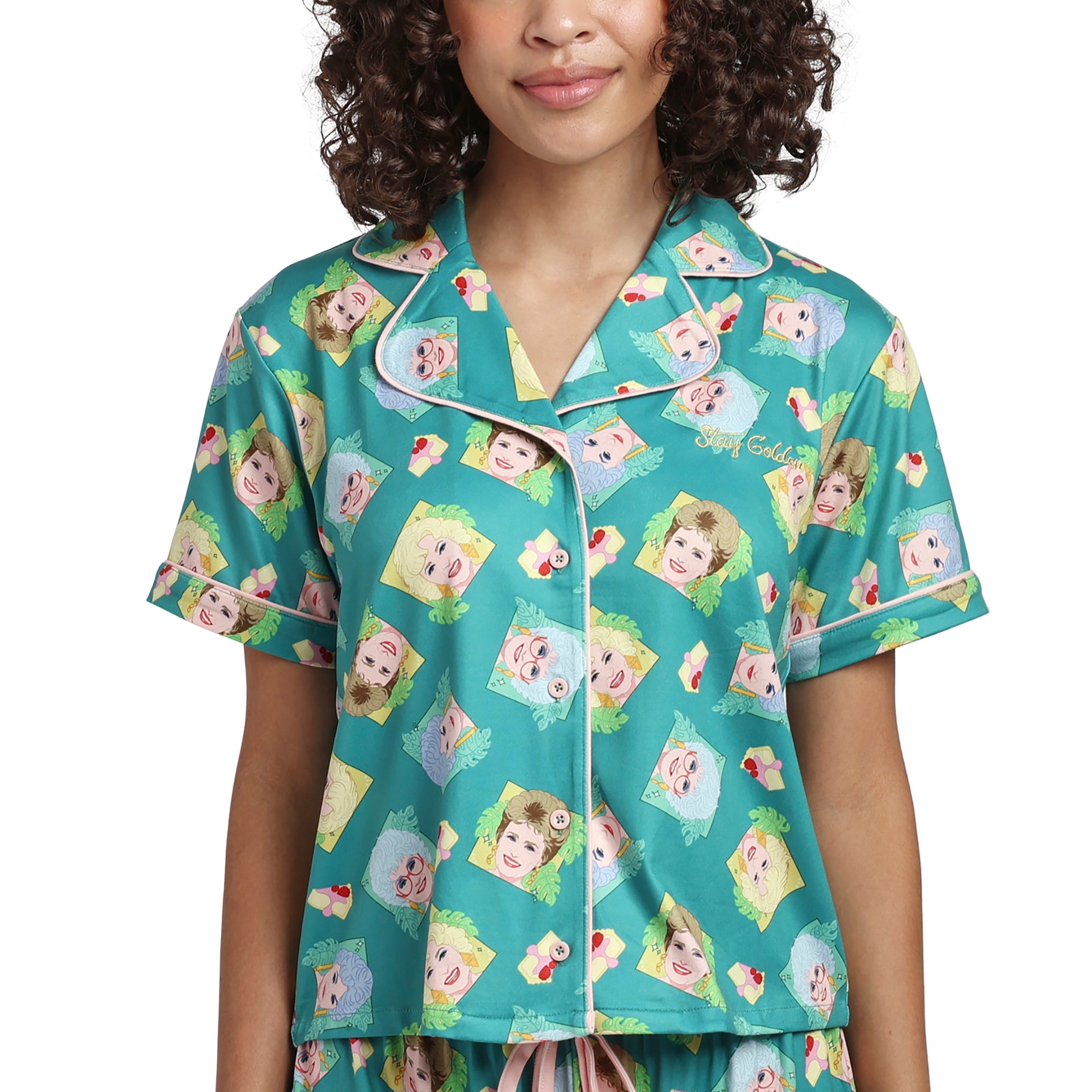 Golden Girls Characters All-Over Print Women's Button-Down Shirt And Pants 2-Piece Pajama Set