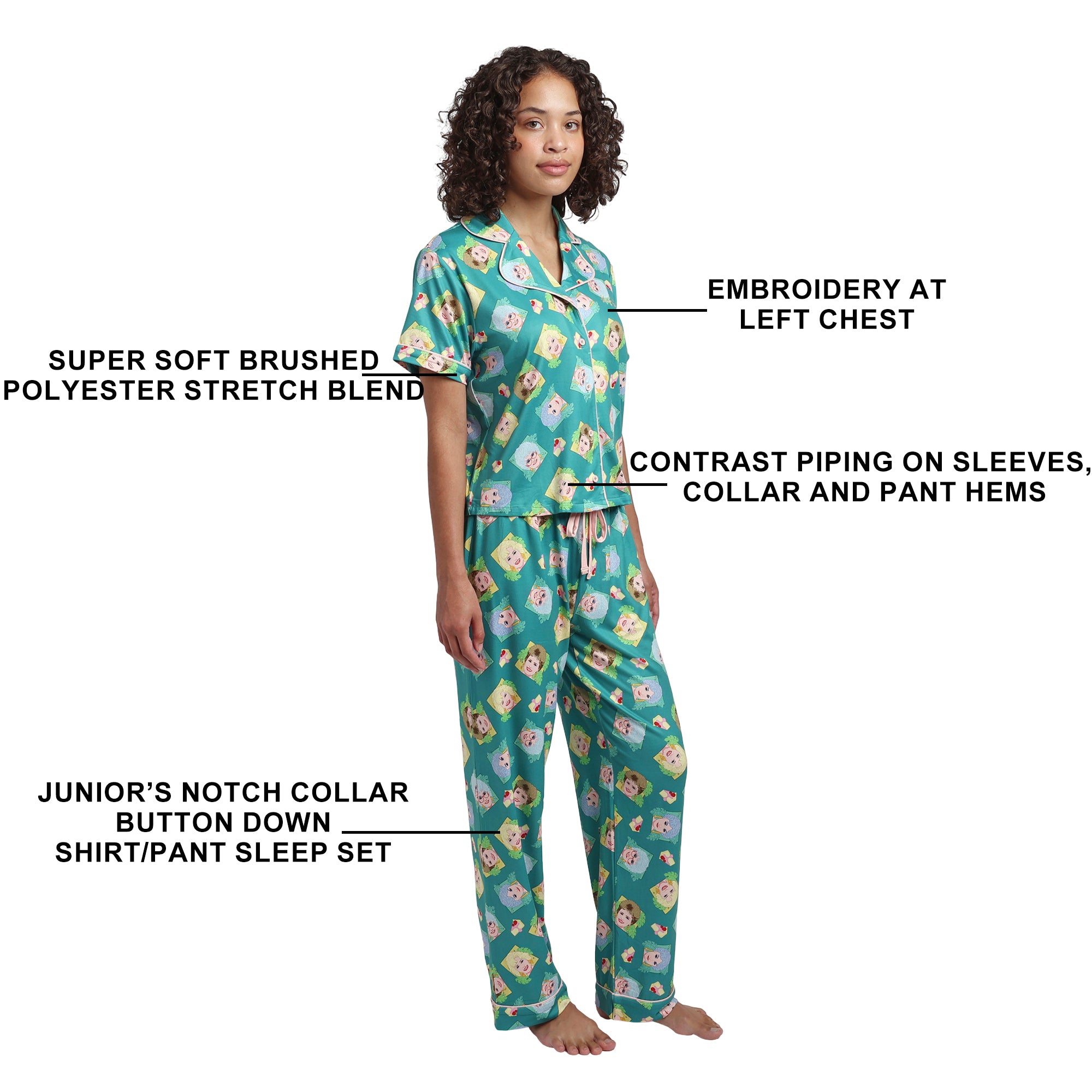 Golden Girls Characters All-Over Print Women's Button-Down Shirt And Pants 2-Piece Pajama Set
