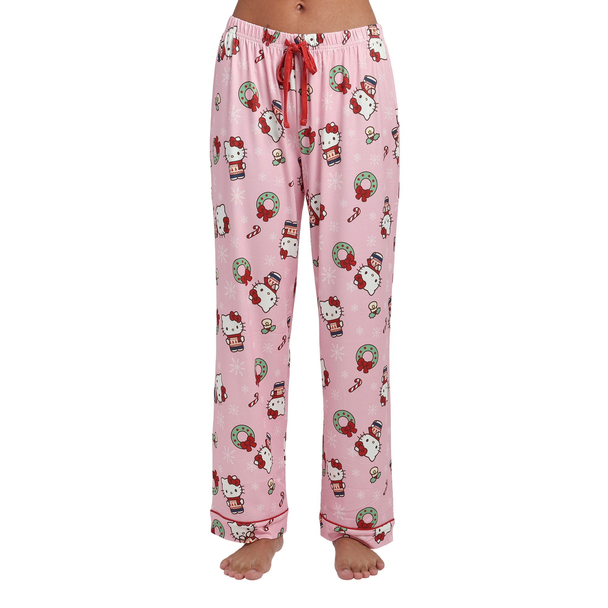 Hello Kitty Holiday All-Over Print Women's Button-Down Shirt And Pants Traditional 2-Piece Pajama Set