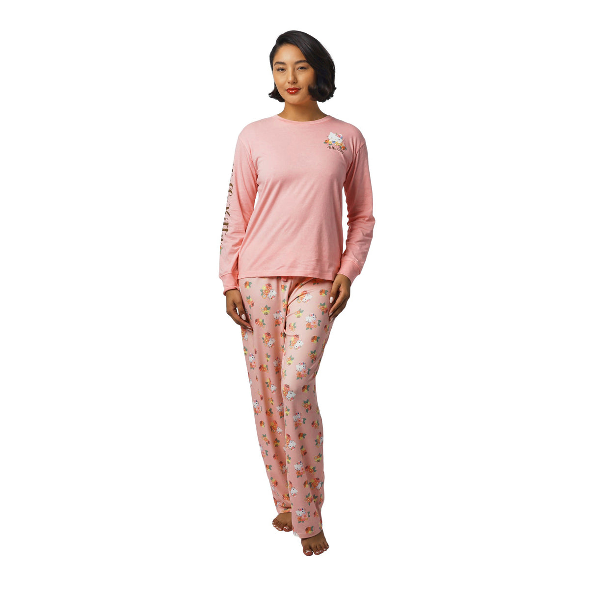 Hello Kitty Flowers Long Sleeve Tee with Pant Sleep Set Pink