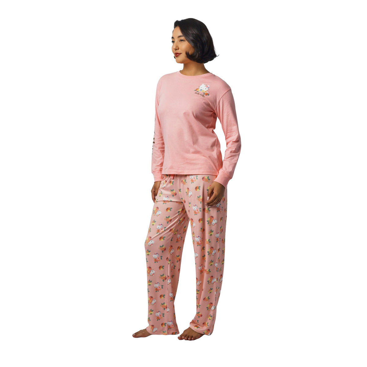 Hello Kitty Flowers Long Sleeve Tee with Pant Sleep Set Pink