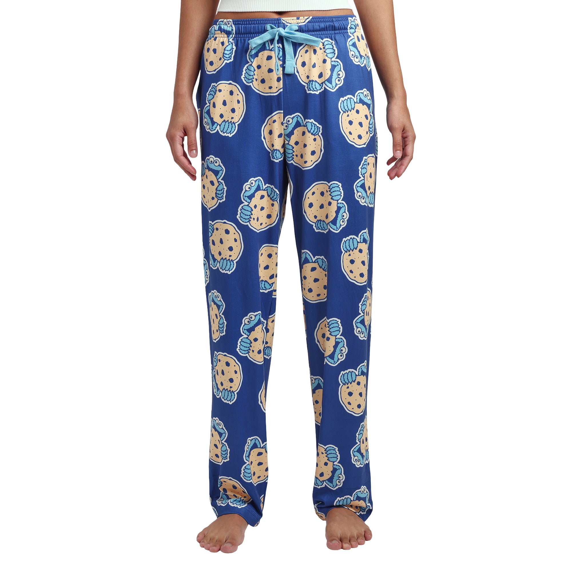 Sesame Street Cookie Monster Giant Cookie Women's Blue Quick Turn Sleep Pajama Pants