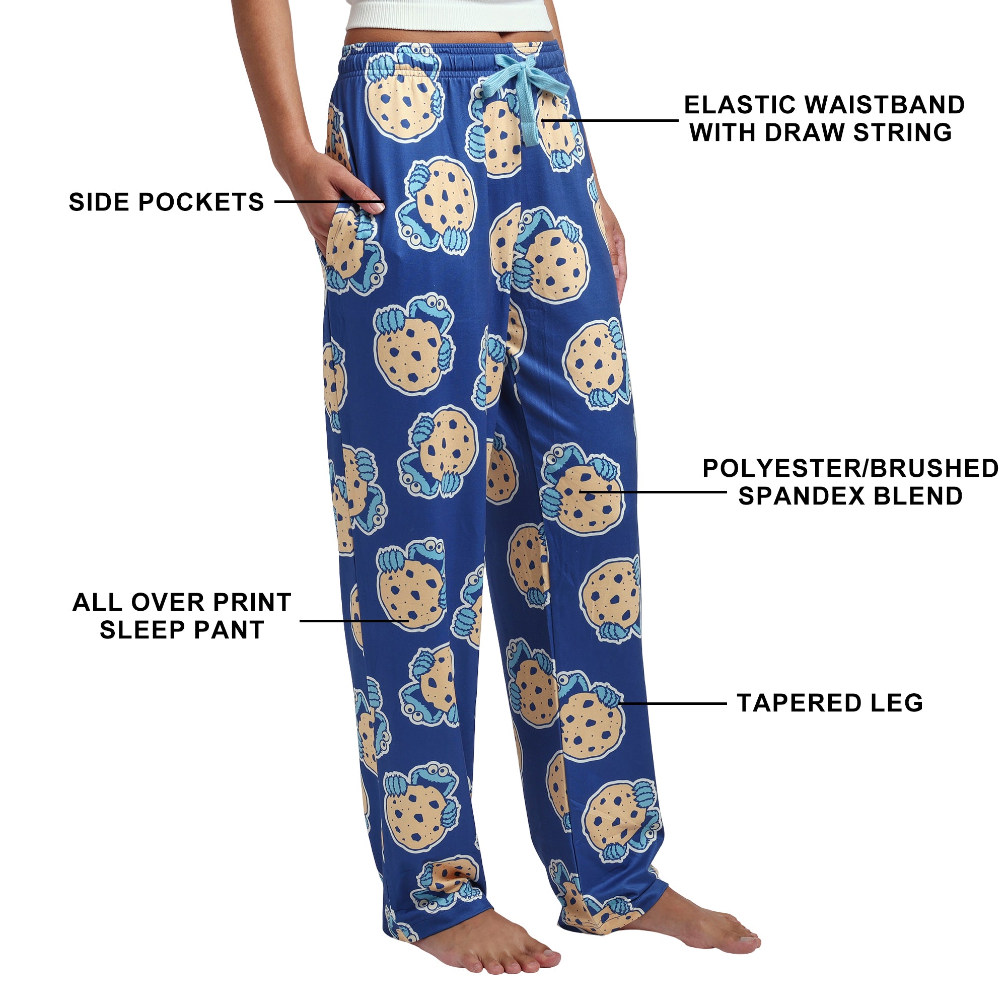 Sesame Street Cookie Monster Giant Cookie Women's Blue Quick Turn Sleep Pajama Pants