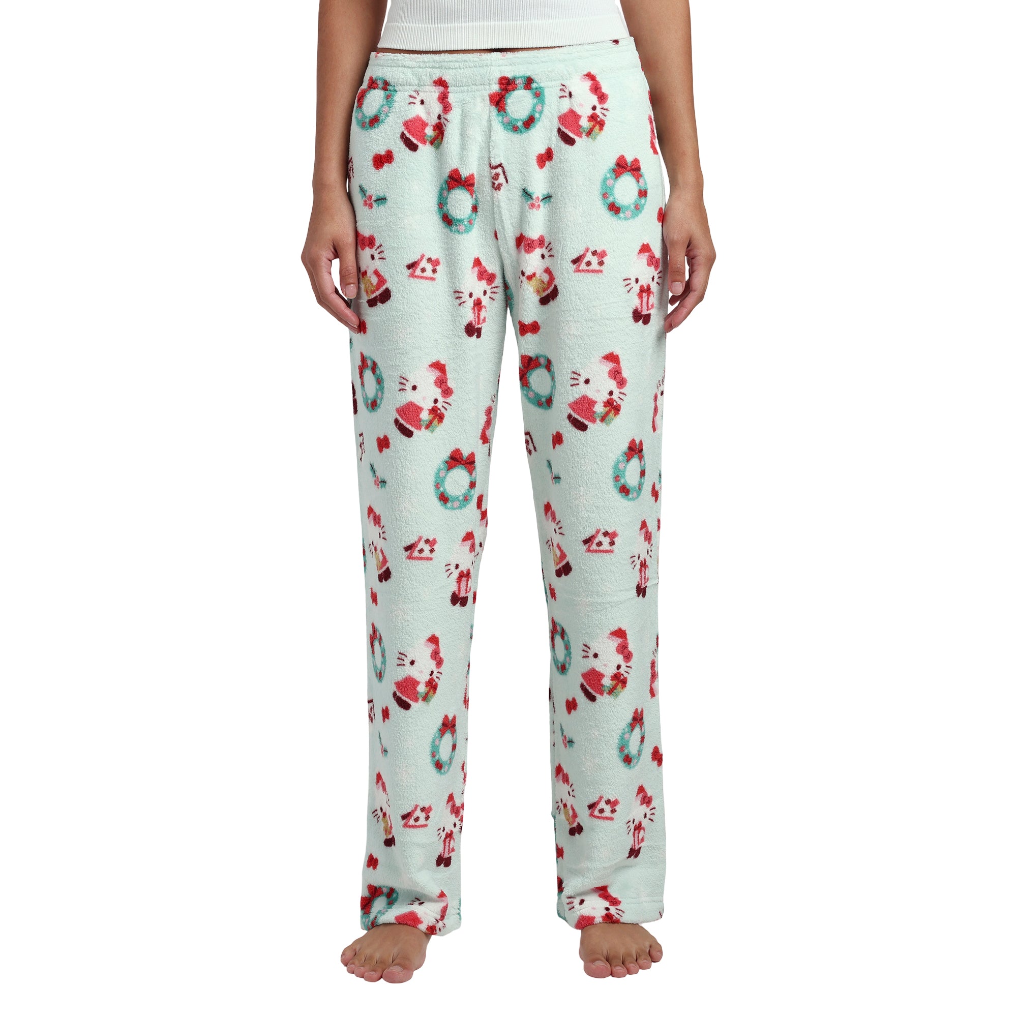 Hello Kitty Holiday All-Over Print Women's Wide Leg Sleep Pajama Pants