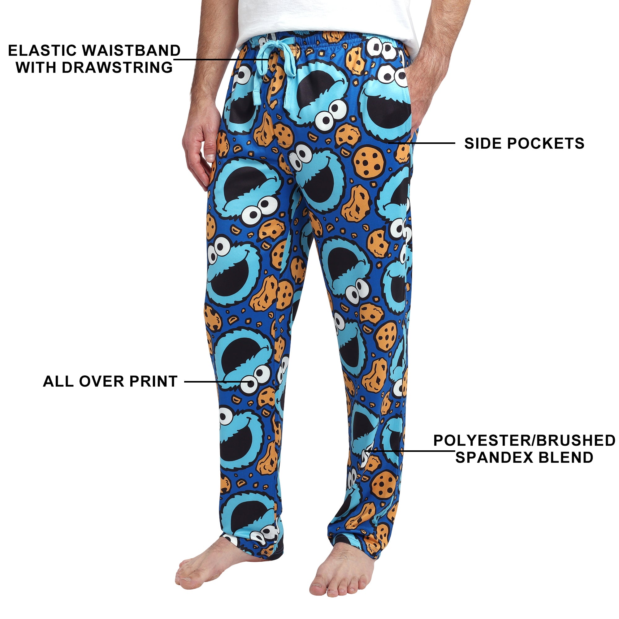 Sesame Street Cookie Monster AOP Mens Sleep Pajama Pants
