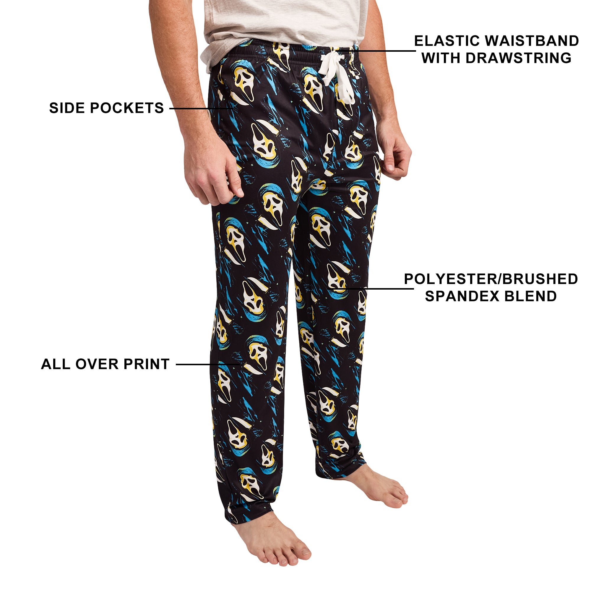 Ghostface Repeat Print Men's Black Sleep Pajama Pants