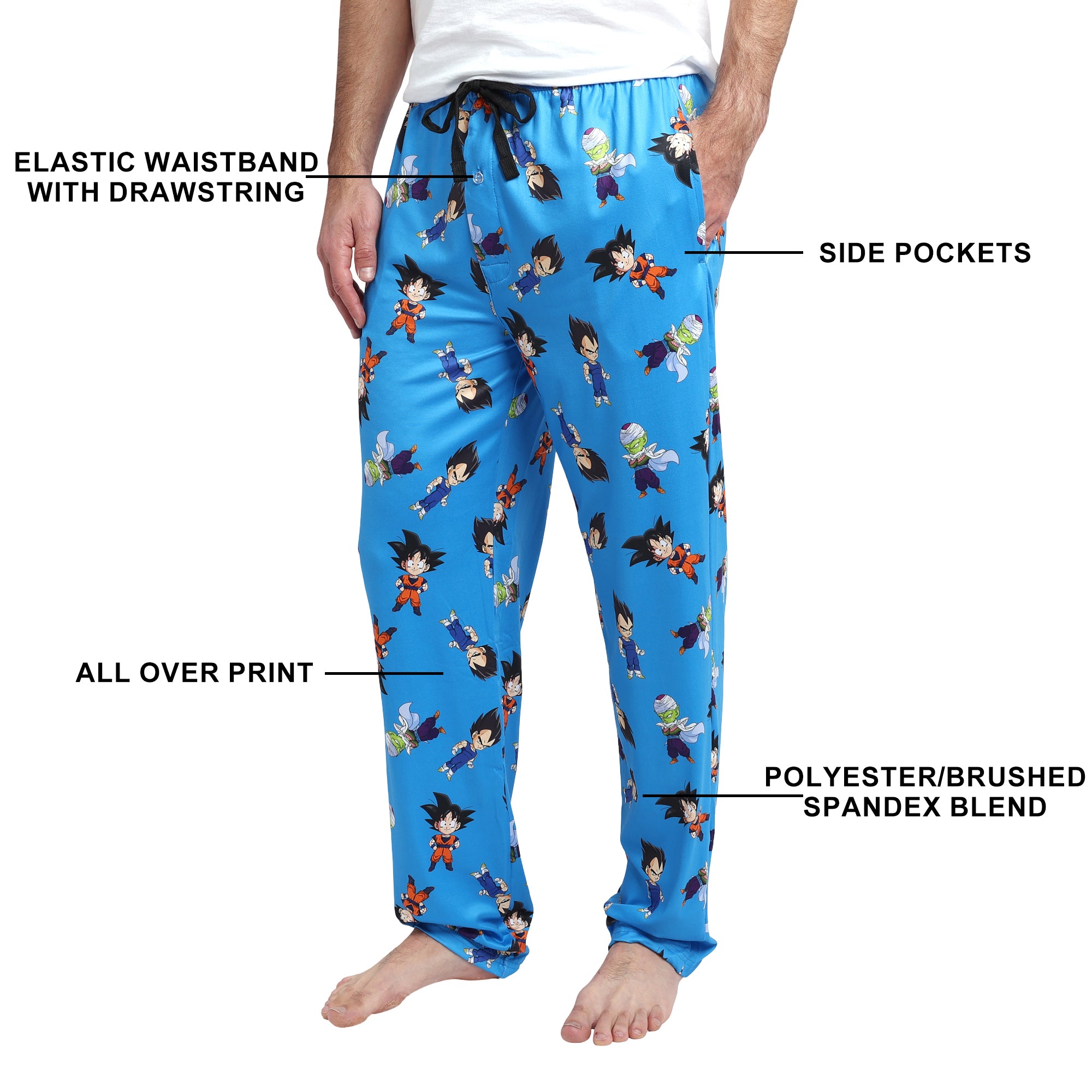 Dragon Ball Z Super Saiyan Heroes AOP Men's Light Blue Sleep Pajama Pants
