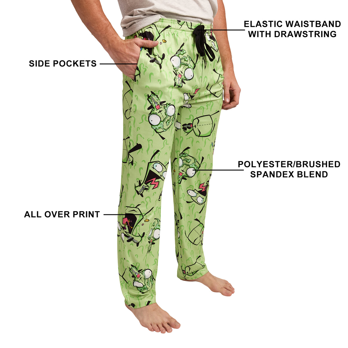 Men's Adult Invader Zim Green Sleep Pants - Irken Invasion Sleepwear
