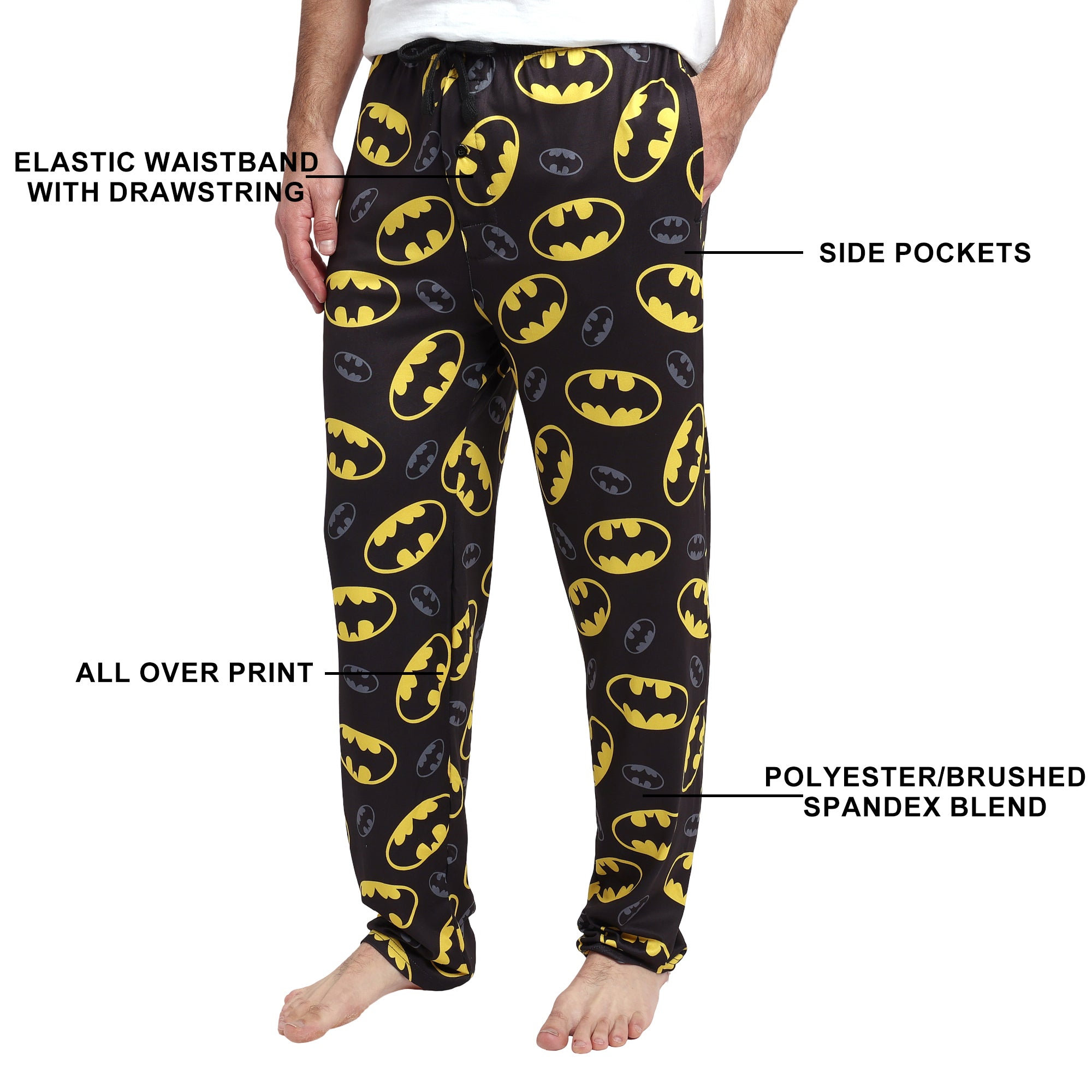 Men's Adult Batman Black Sleep Pants - Gotham Knight Comfort for Superhero Fans