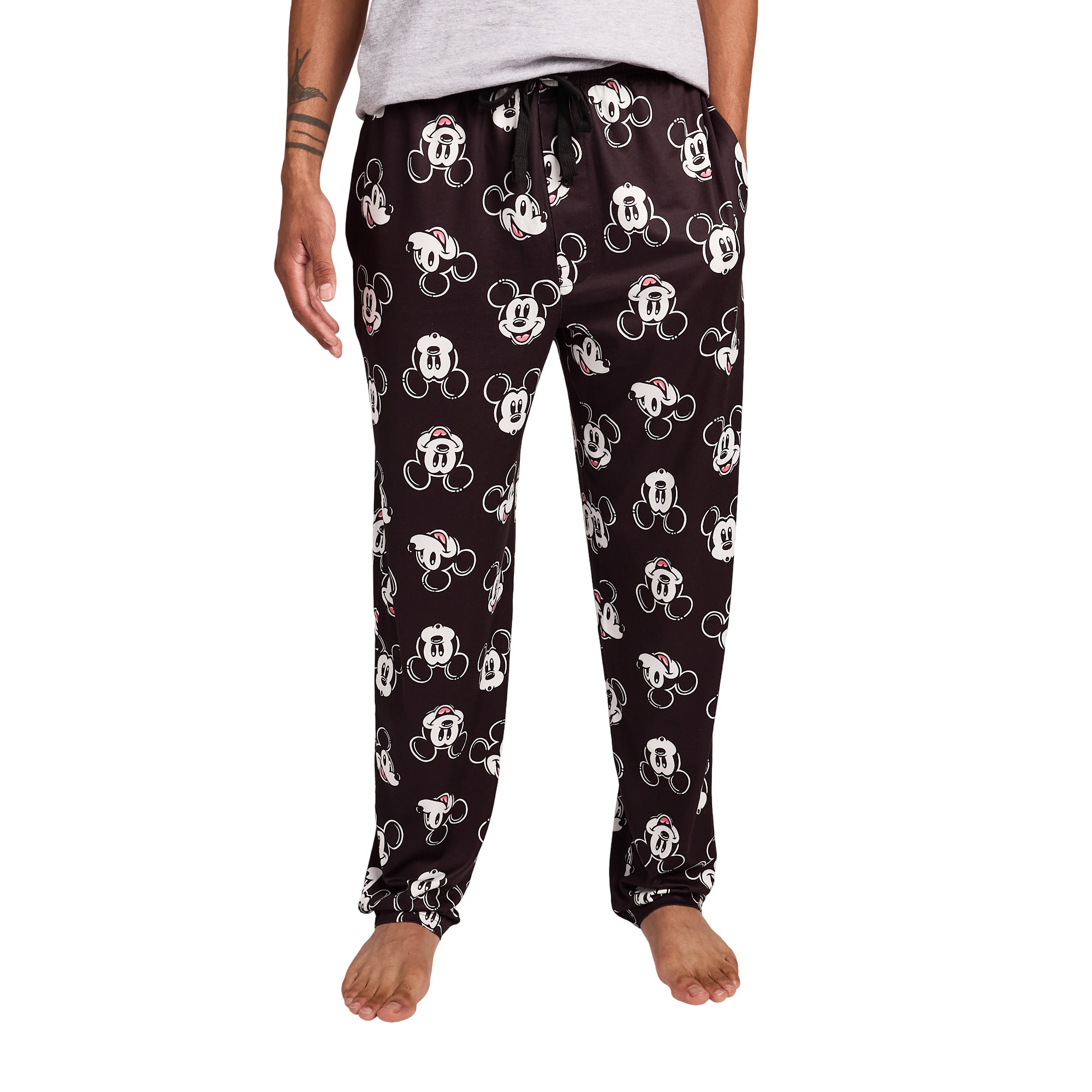 Disney Mickey Mouse Character Heads All-Over Print Men's Black Sleep Pajama Pants