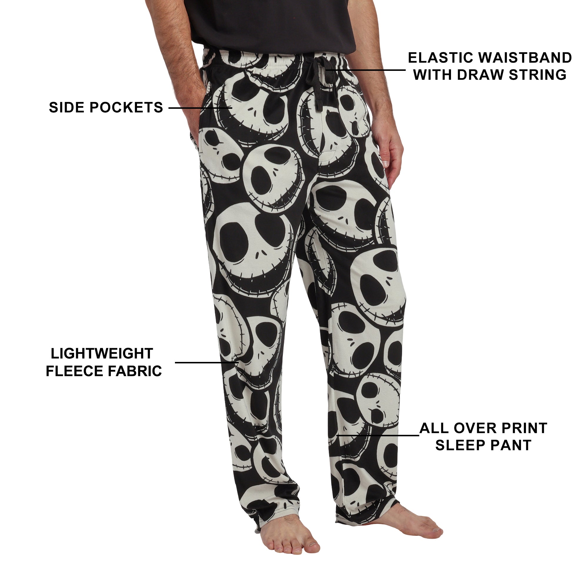 Nightmare Before Christmas Jack Skellington All-Over Print Lightweight Plush Minkey Fleece Men's Sleep Pajama Pants