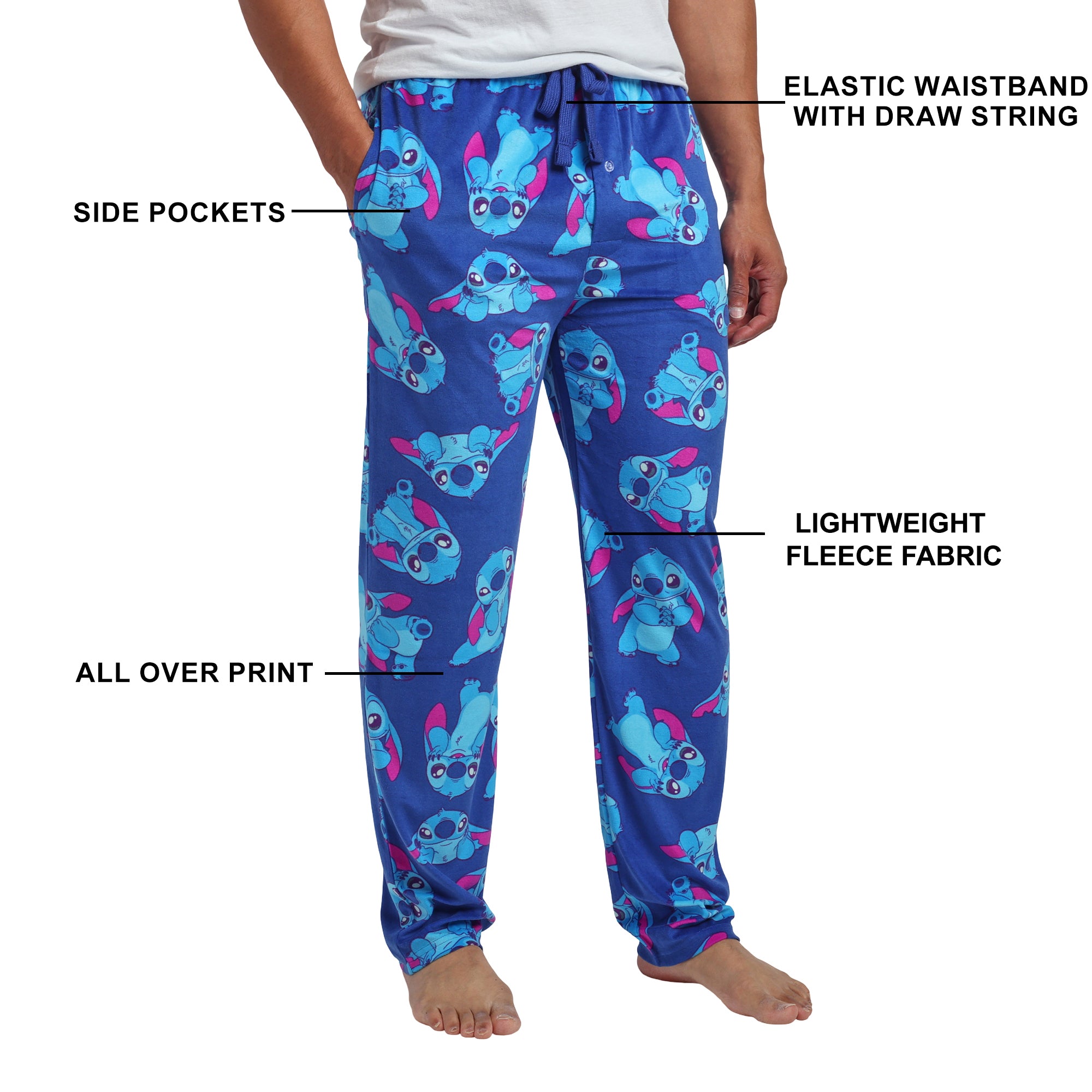 Disney's Lilo & Stitch All-Over Print Lightweight Plush Fleece Men's Sleep Pajama Pants