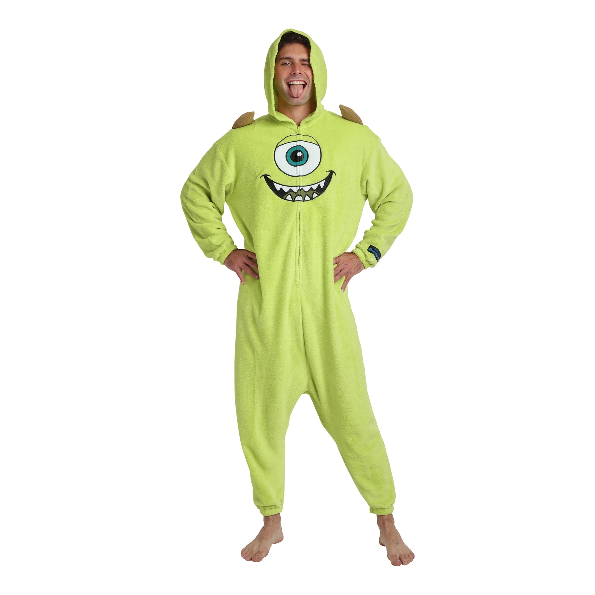 Monsters Inc Mike Wazowski Adult Green Long Sleeve Hooded Kigurumi Onesie Costume Cosplay Suit