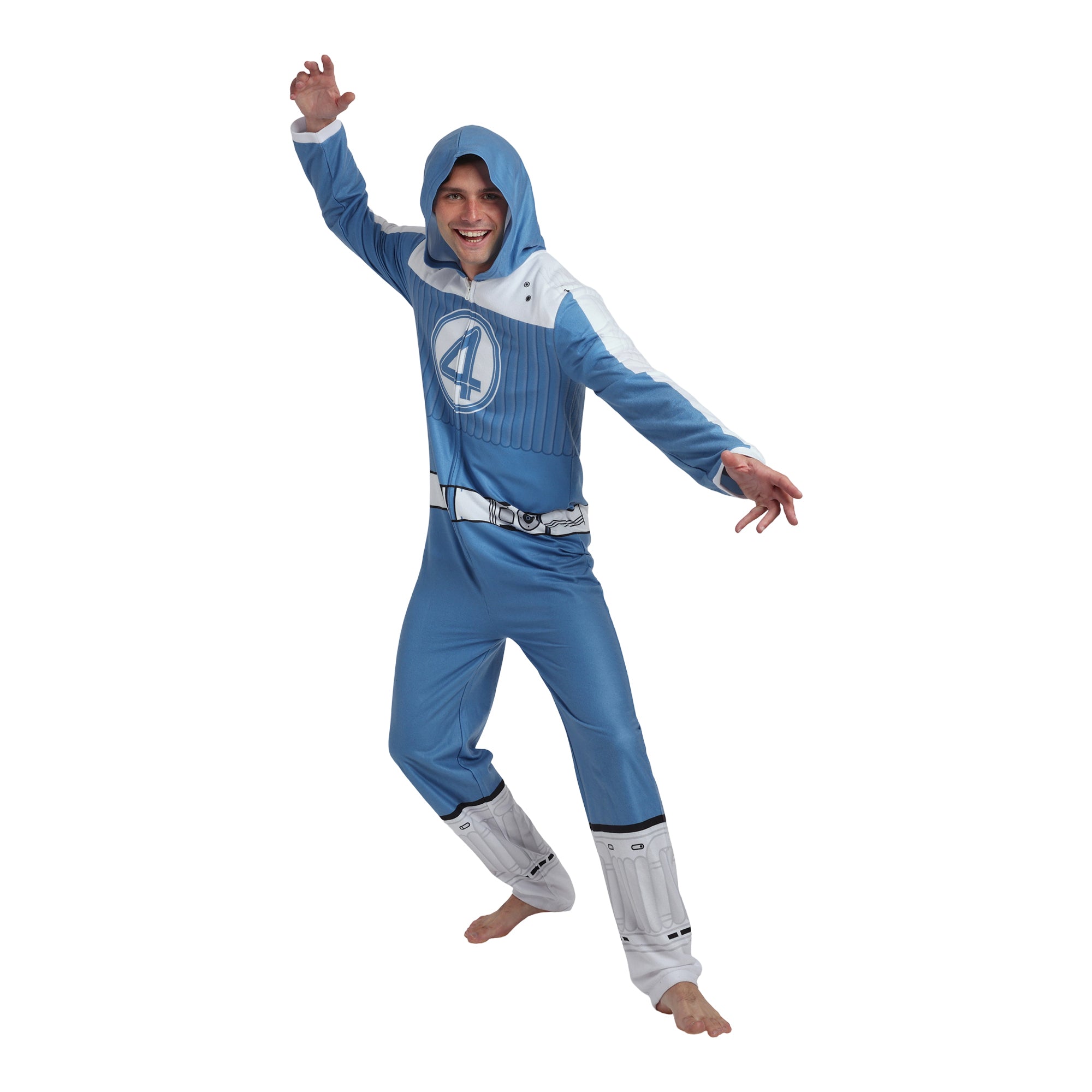 Fantastic Four The First Steps Super Suit Adult Long Sleeve Hooded Cosplay Onesie Costume-XL