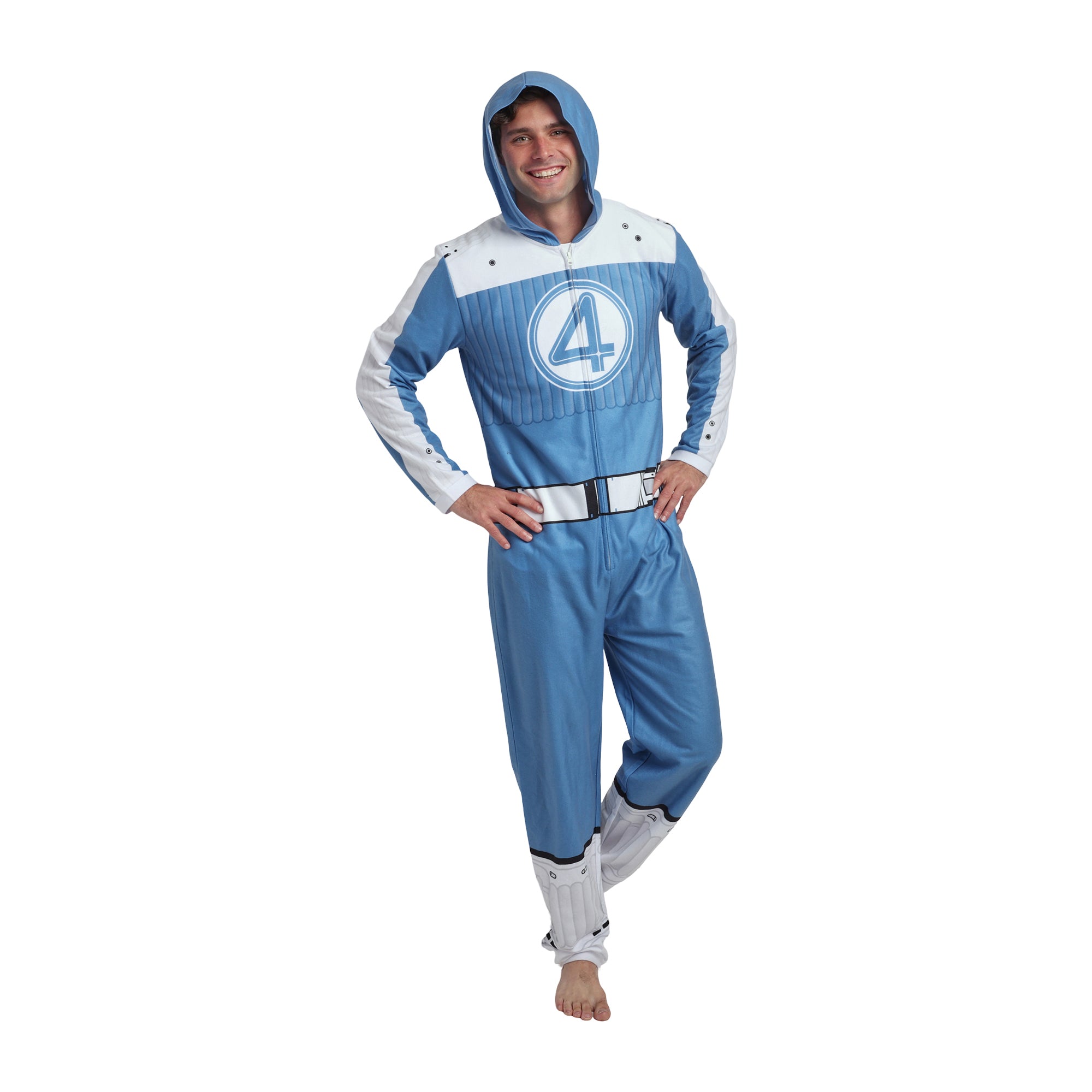 Fantastic Four The First Steps Super Suit Adult Long Sleeve Hooded Cosplay Onesie Costume-XL