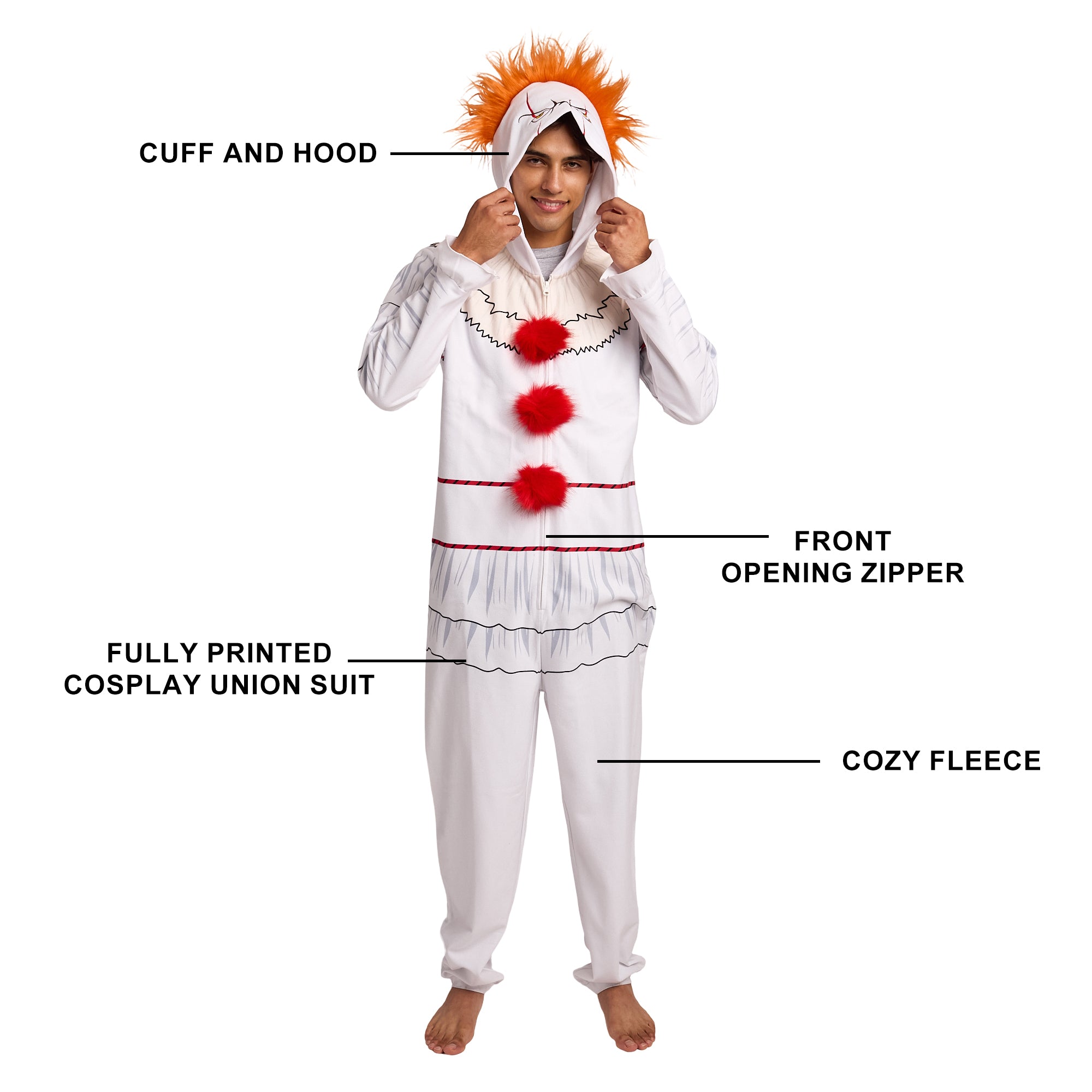 IT Chapter 2 Movie (2019) Pennywise Adult Cosplay Union Suit With Hood