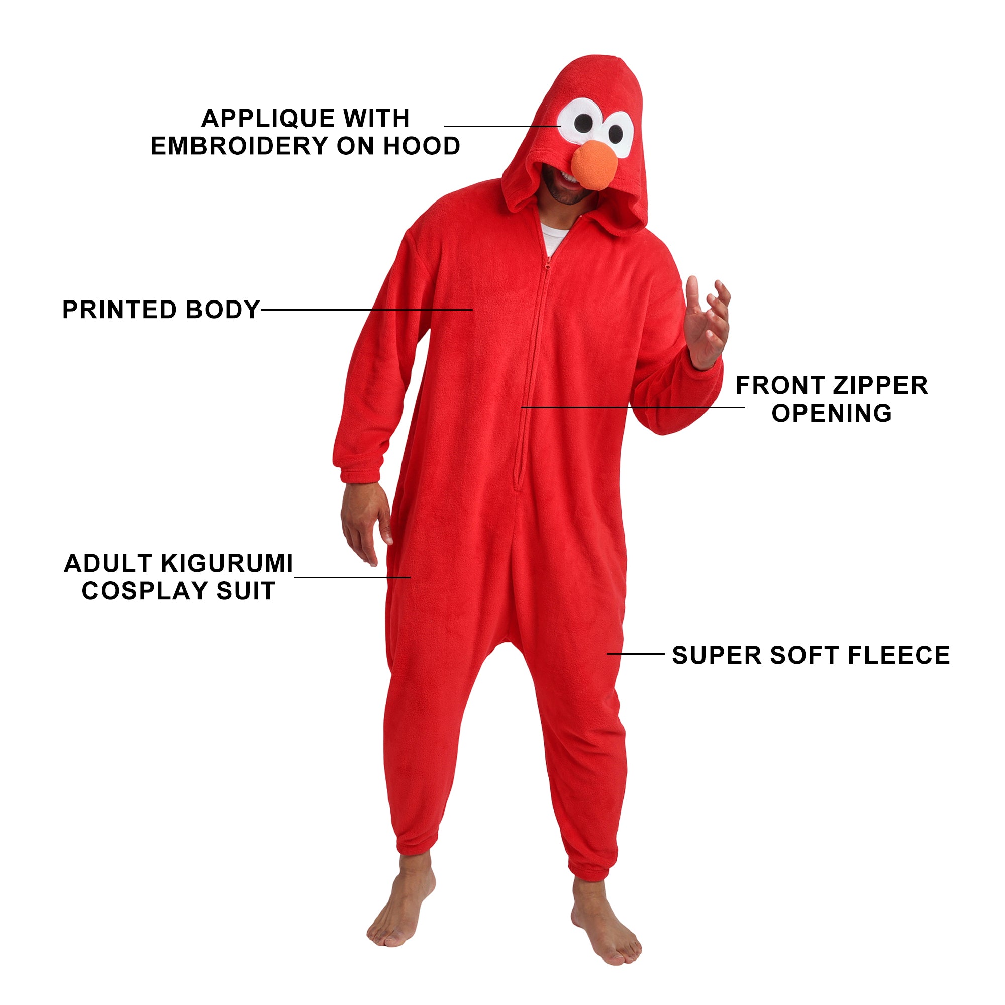 Sesame Street Elmo Adult Red Long Sleeve Hooded Kigurumi Cosplay Onesie Costume Suit