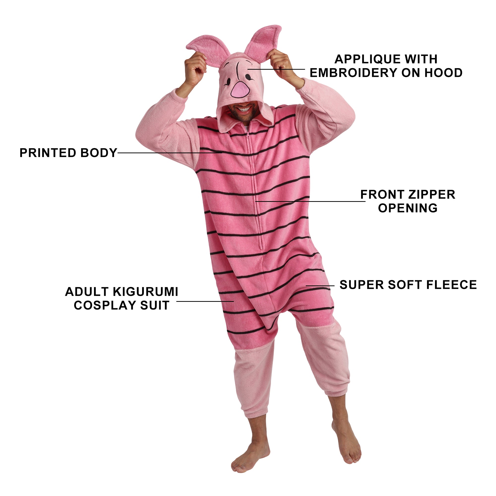 Winnie The Pooh Piglet Adult Long Sleeve Hooded Kigurumi Onesie Costume Cosplay Suit