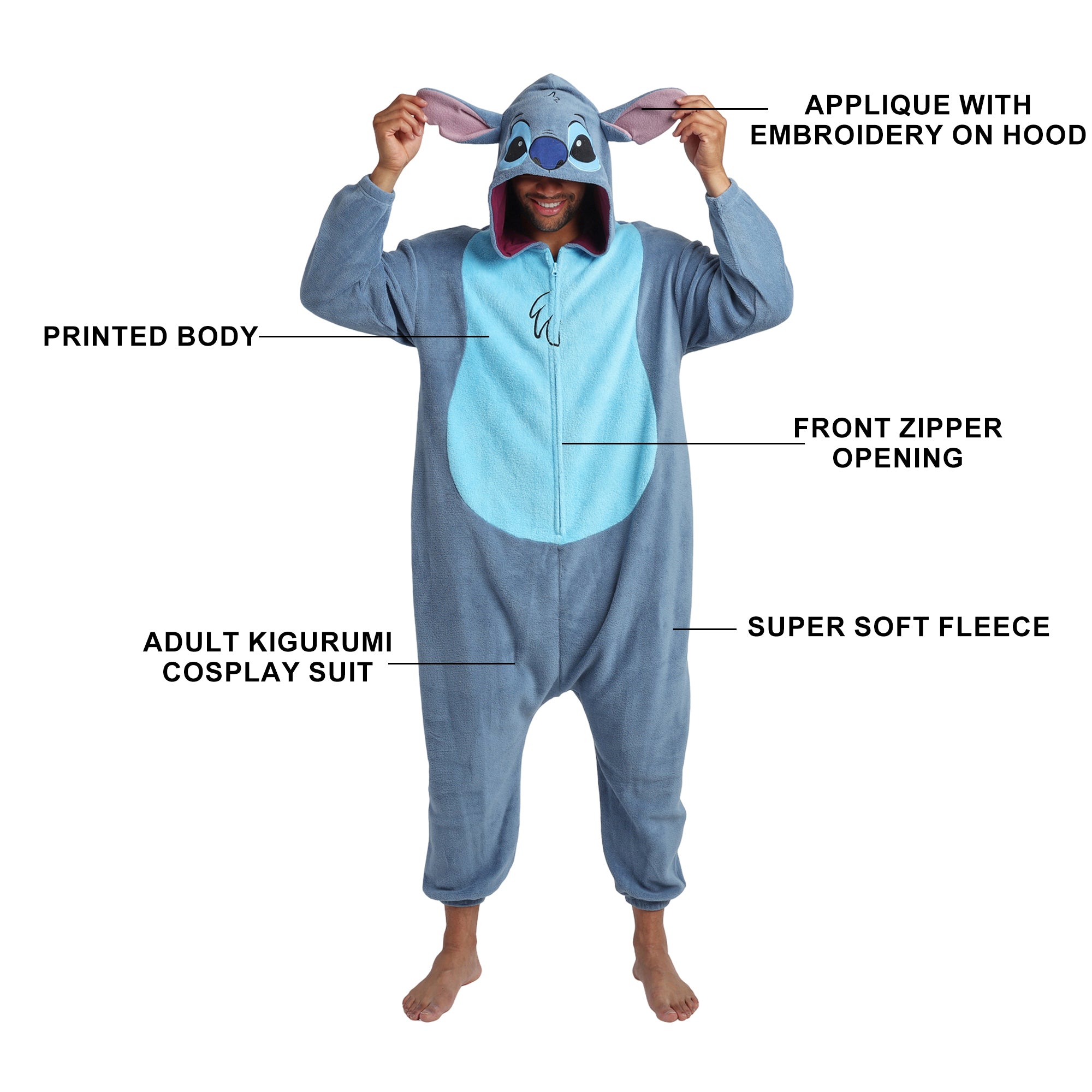 Lilo & Stitch Stitch Adult Long Sleeve Hooded Kigurumi Onesie Costume Cosplay Suit