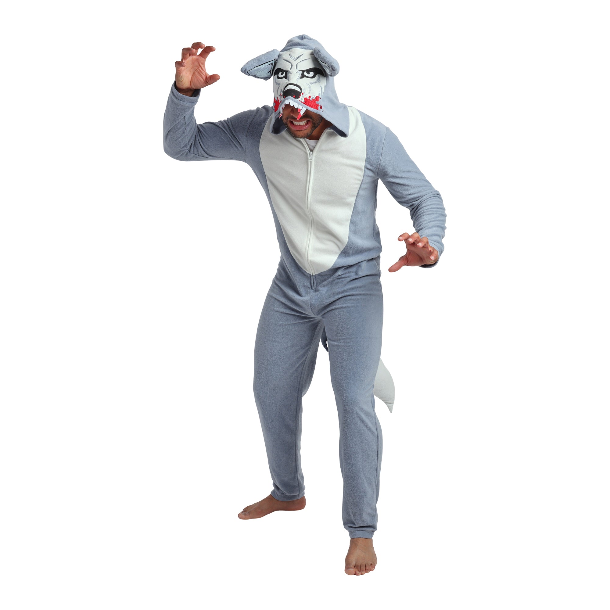 Wolf Adult Blue Long Sleeve Hooded Cosplay Onesie Costume Union Suit