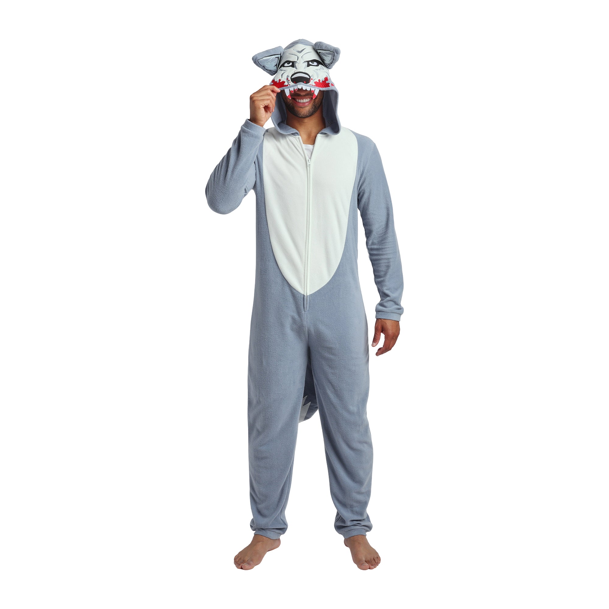 Wolf Adult Blue Long Sleeve Hooded Cosplay Onesie Costume Union Suit