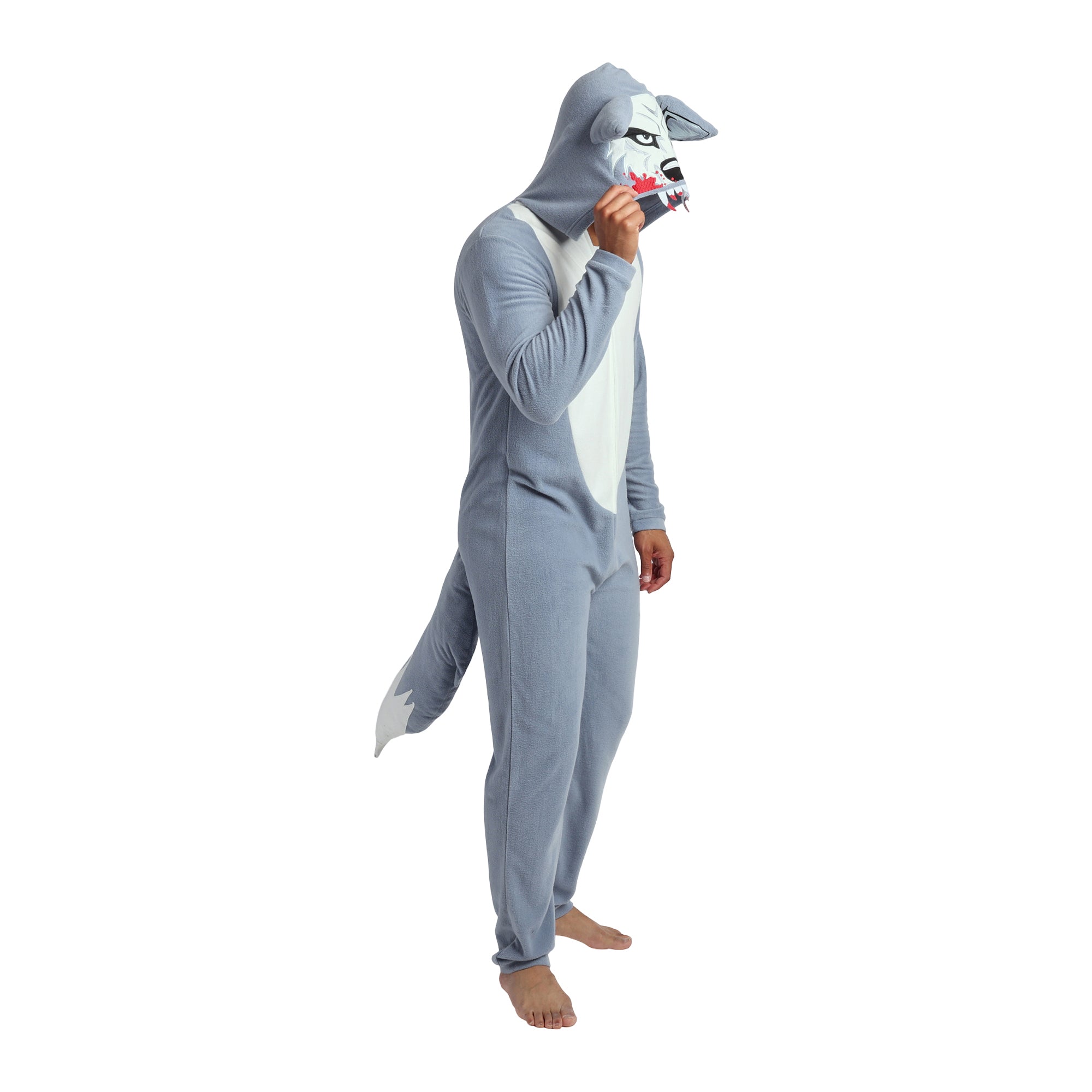 Wolf Adult Blue Long Sleeve Hooded Cosplay Onesie Costume Union Suit