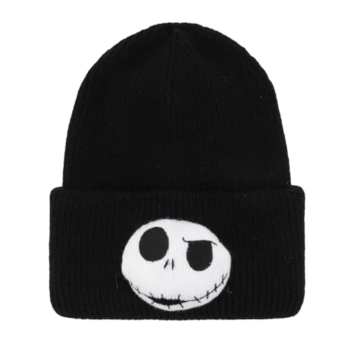 Nightmare Before Christmas 3D Plush Jack Skellington Character Head Black Tall Cuff Beanie