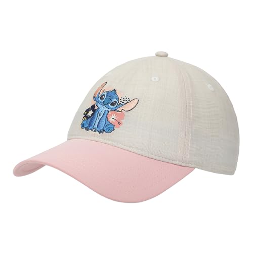 Disney Stitch Embroidered Character & Flowers Women's White & Pink Unstructured Baseball Cap